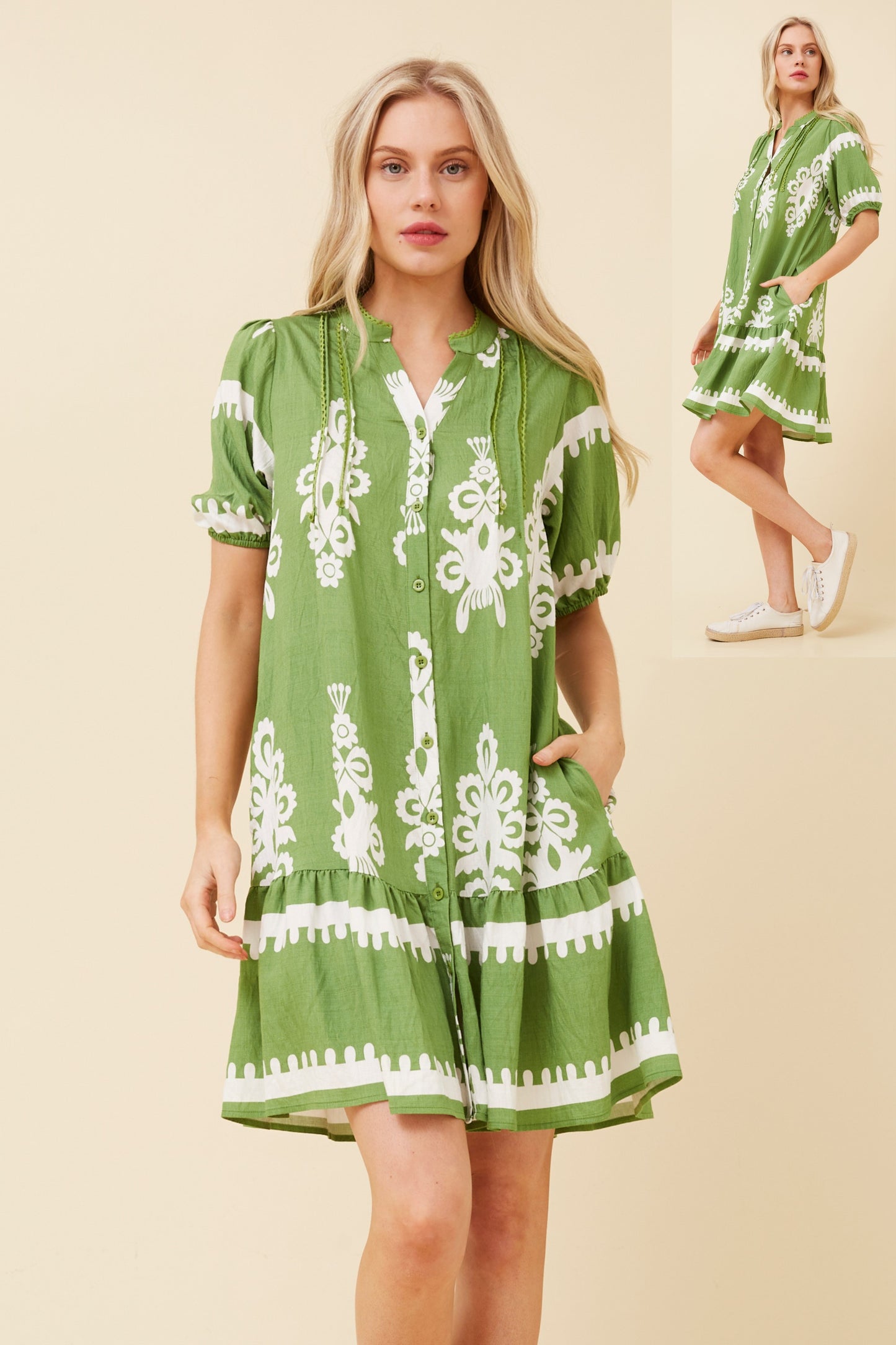 Gana Lace Trim Details Dress D521687 Green