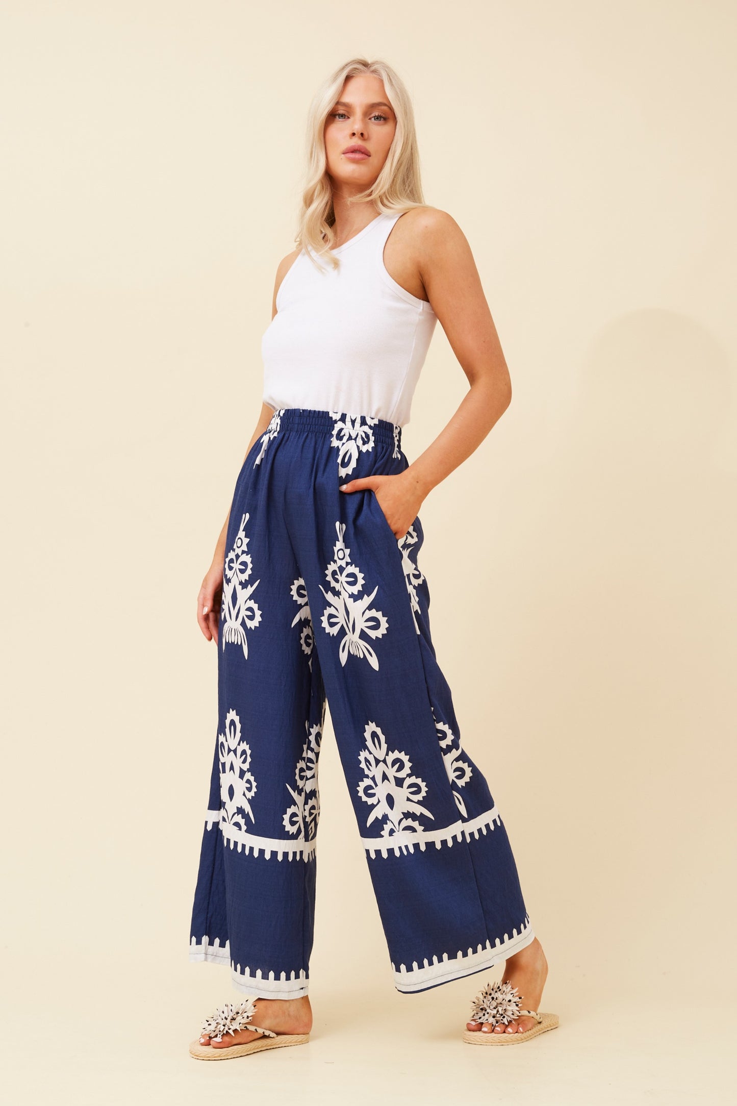 Fae Boho Wide Leg Pant P523167 Navy