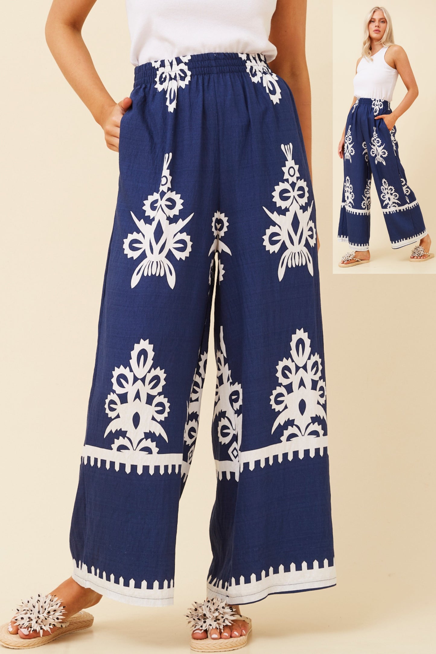 Fae Boho Wide Leg Pant P523167 Navy