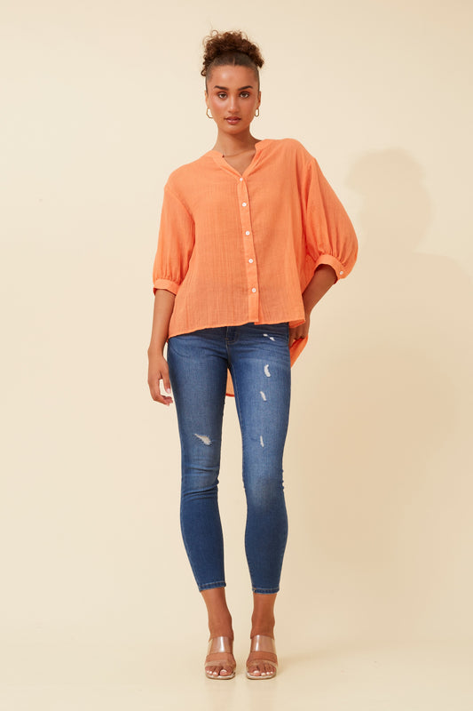 Rosa Shirt with Back Button Detail - Tangerine T511586