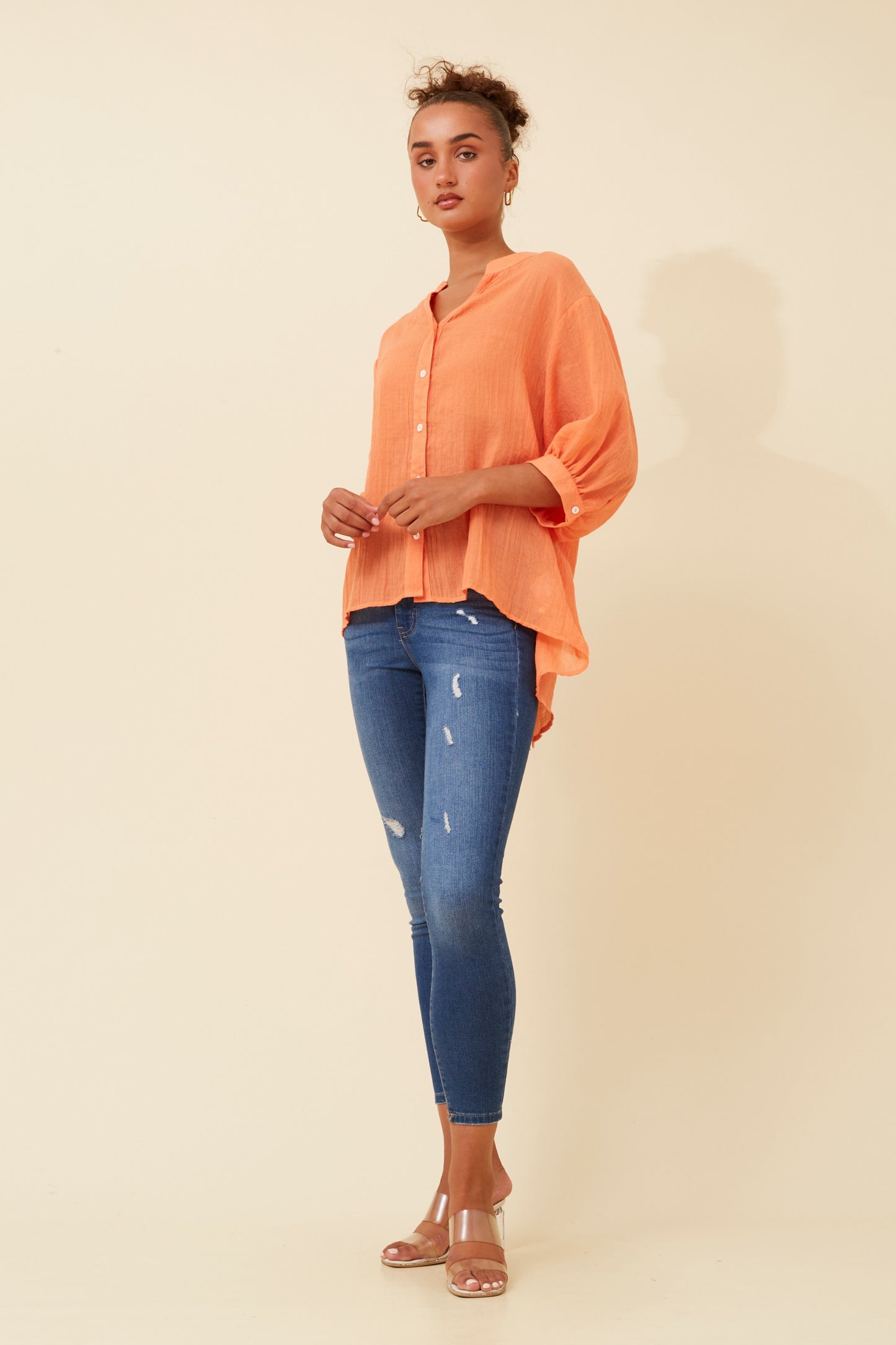 Rosa Shirt with Back Button Detail - Tangerine T511586