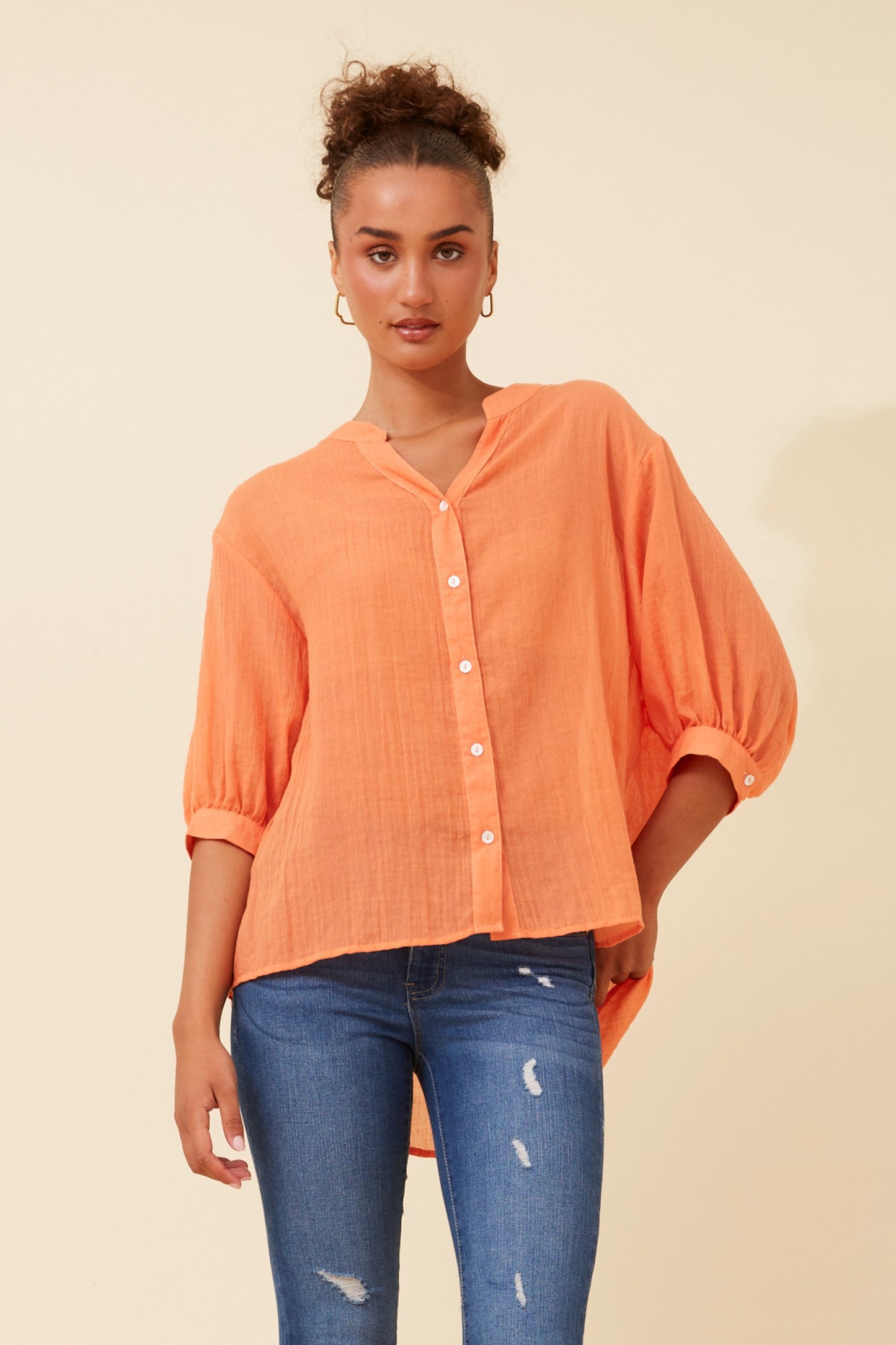 Rosa Shirt with Back Button Detail - Tangerine T511586