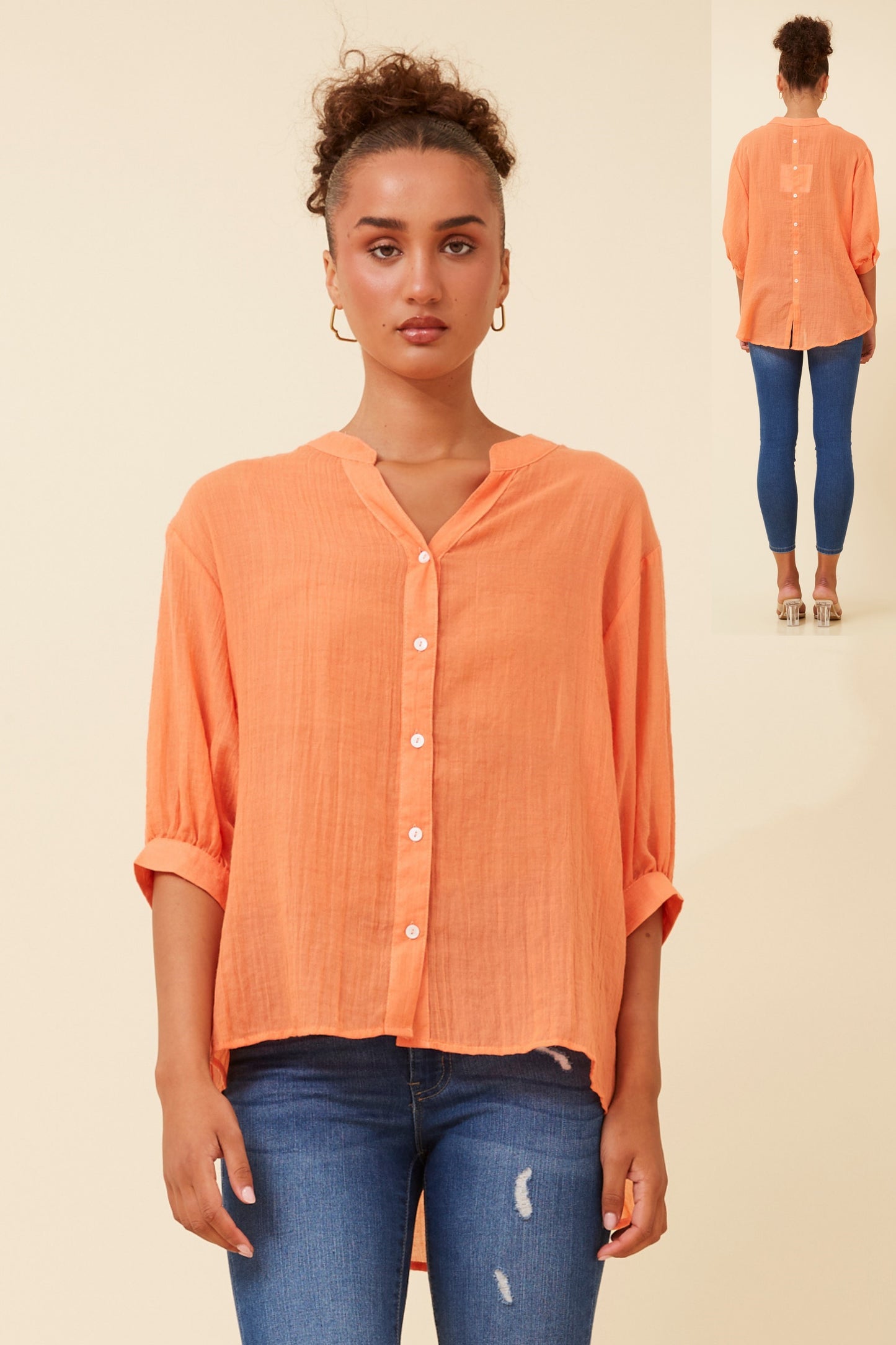 Rosa Shirt with Back Button Detail - Tangerine T511586
