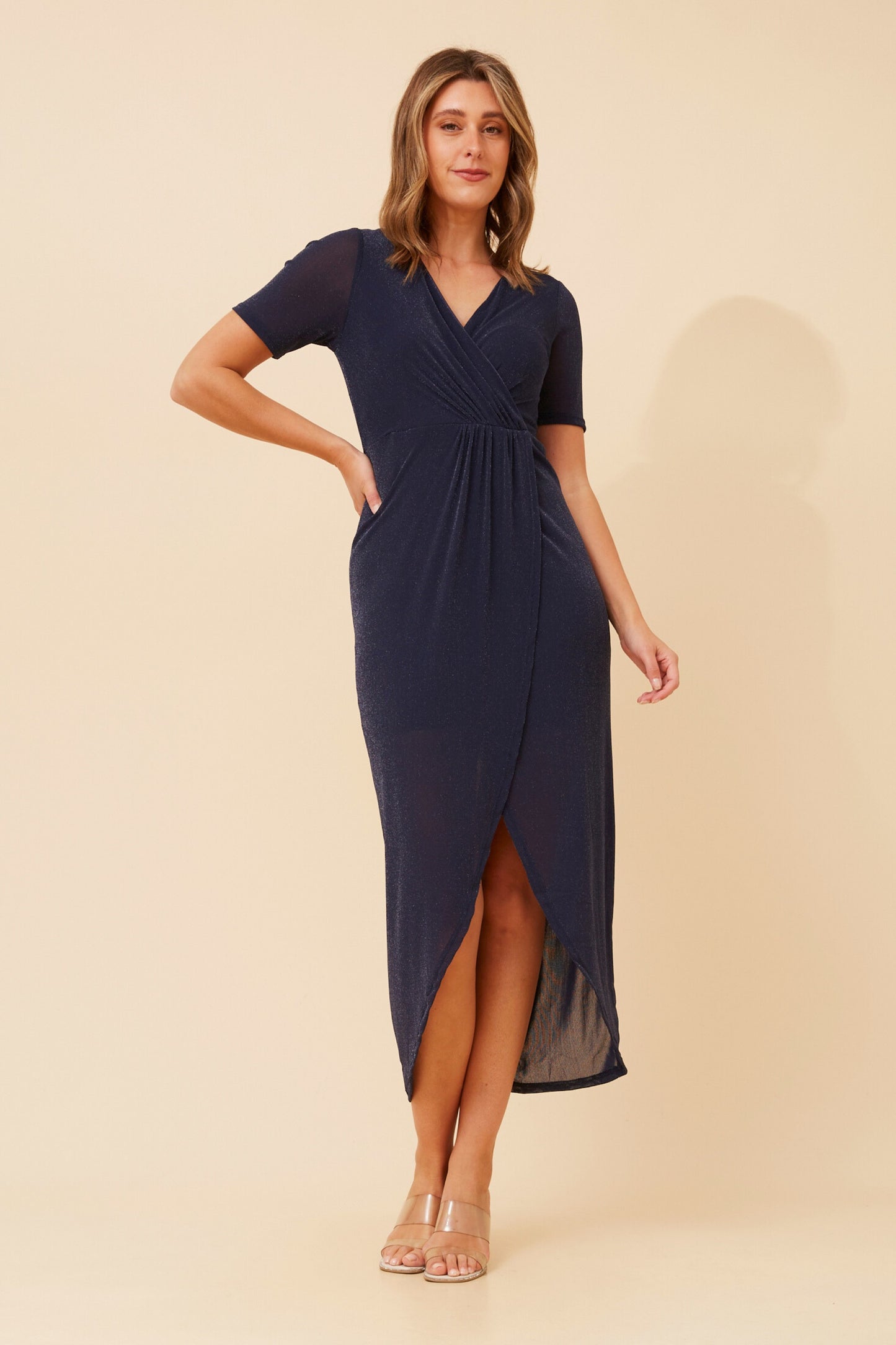 Lyla Shimmer Crossover Dress D525579 Navy
