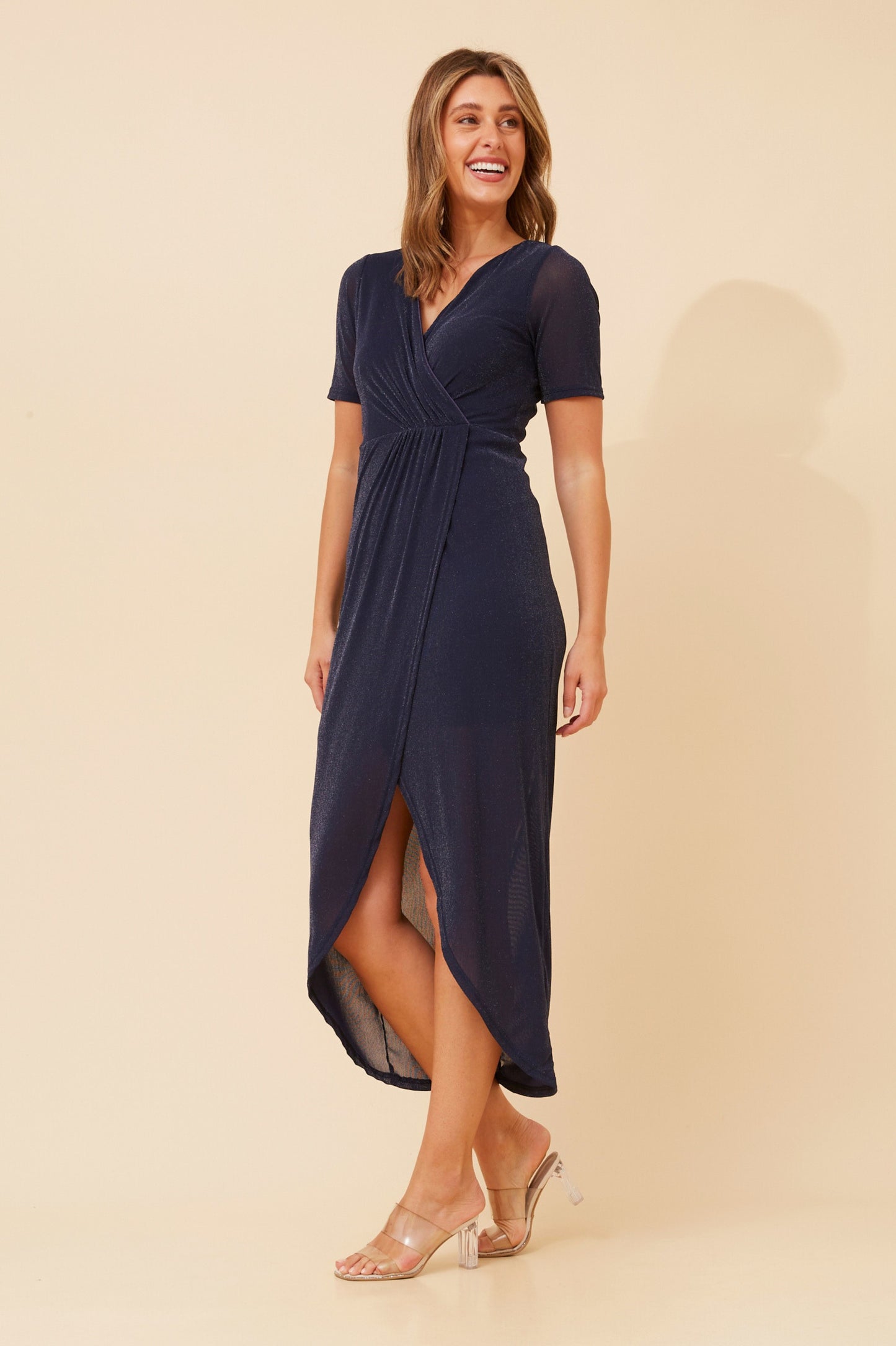 Lyla Shimmer Crossover Dress D525579 Navy
