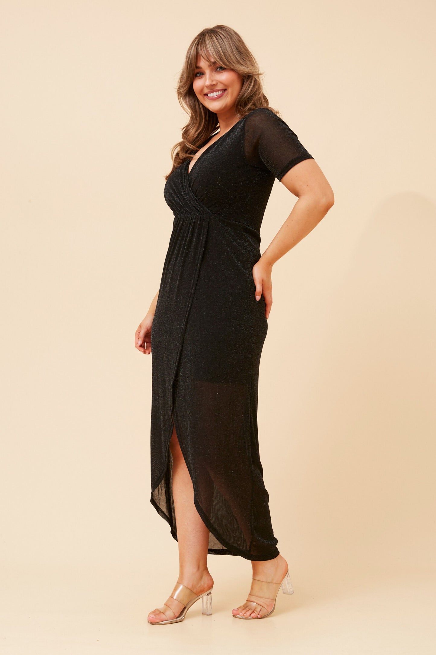 Lyla Shimmer Crossover Dress D525579 Black