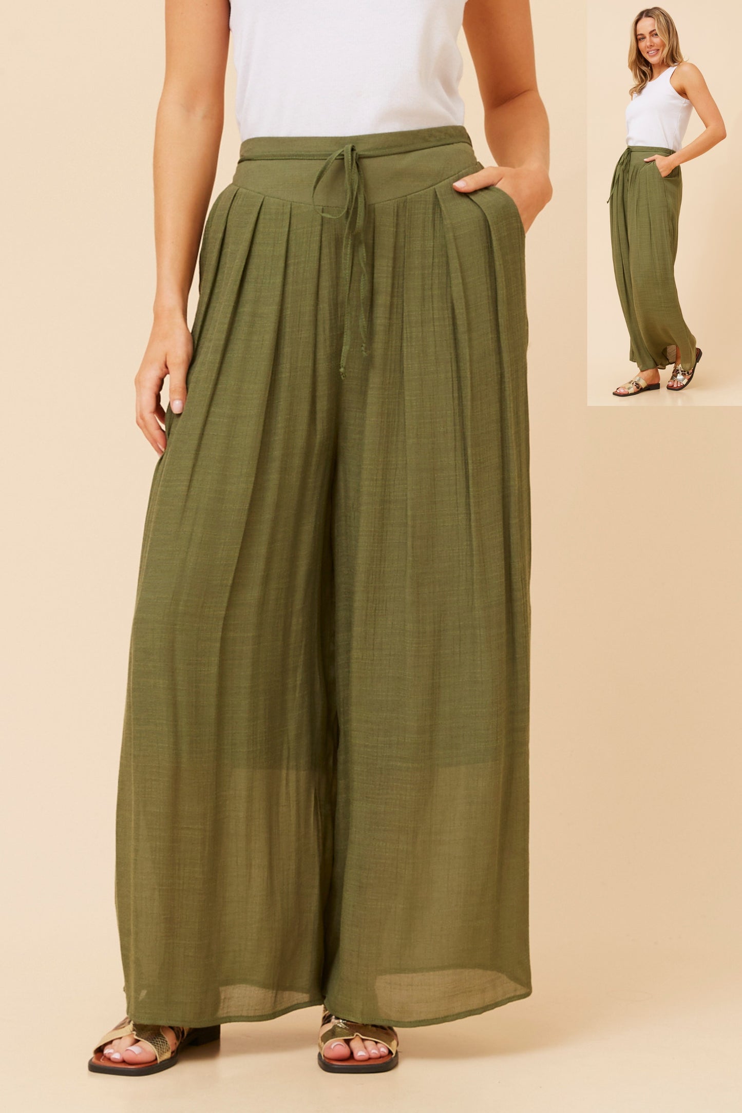 Azura Front Pleat Wide Leg Pant P735060 Khaki