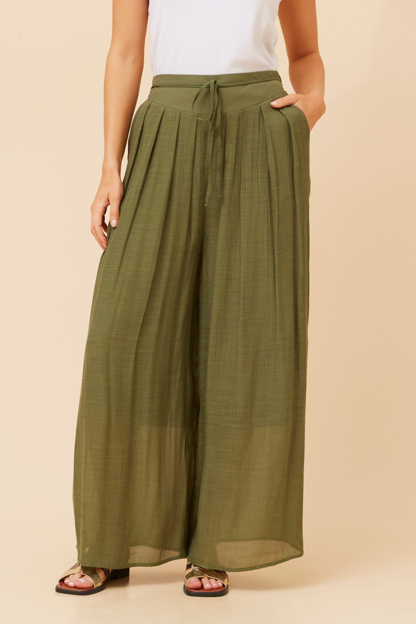 Azura Front Pleat Wide Leg Pant P735060 Khaki