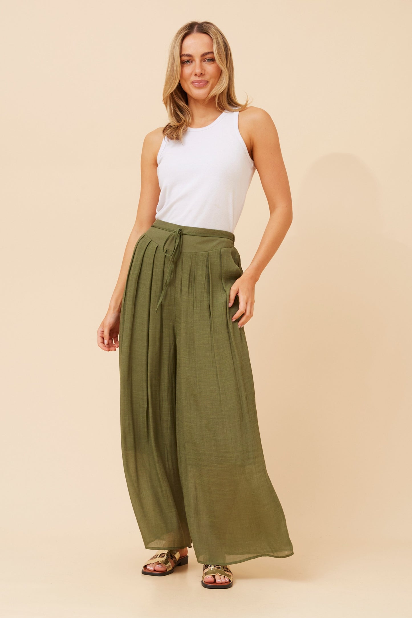 Azura Front Pleat Wide Leg Pant P735060 Khaki