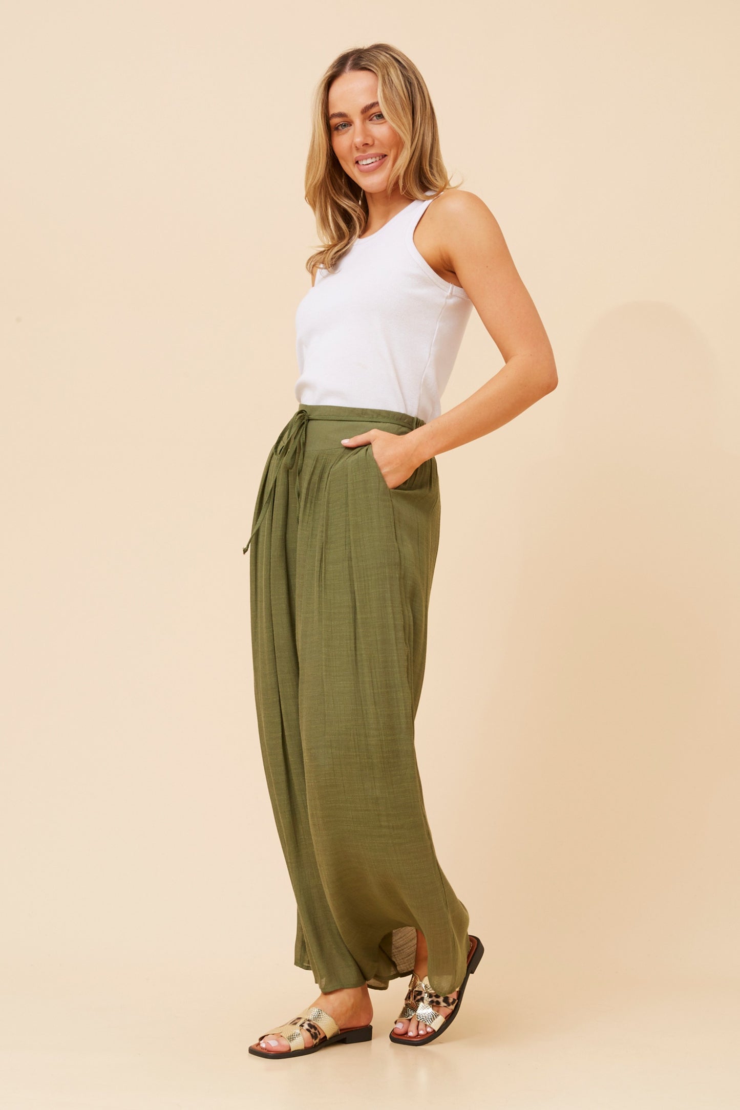 Azura Front Pleat Wide Leg Pant P735060 Khaki
