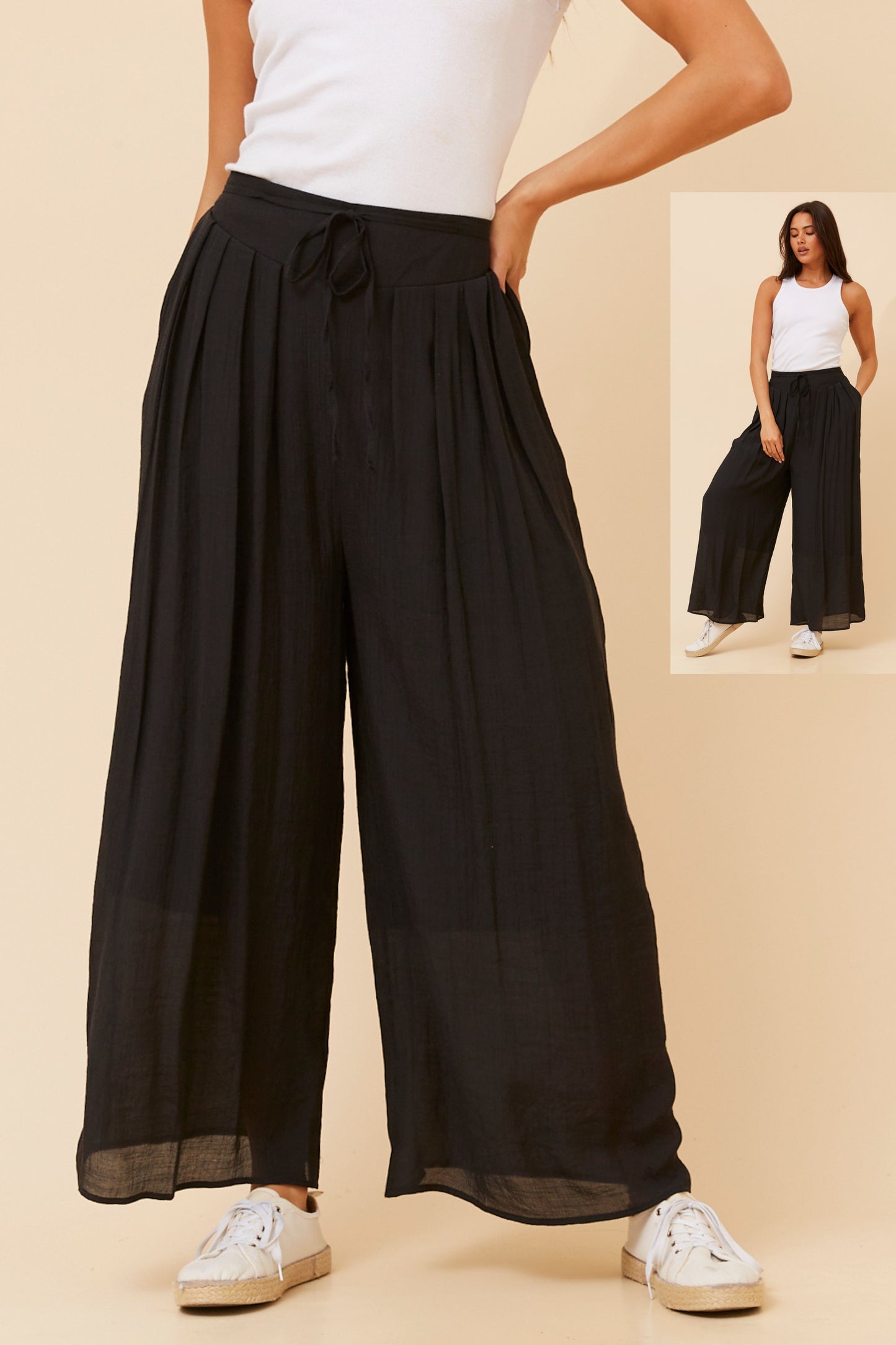 Azura Front Pleat Wide Leg Pant P735060 Black