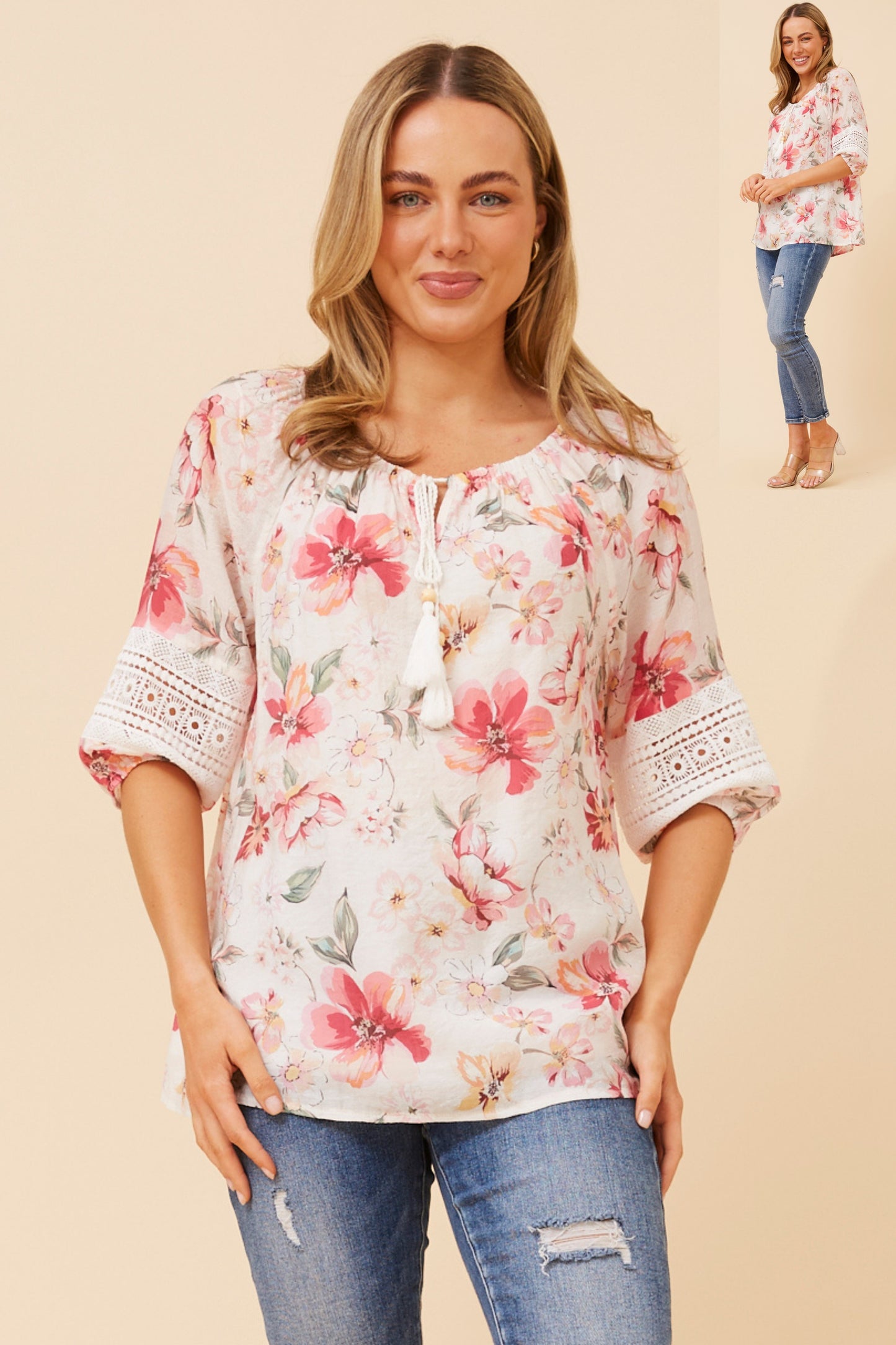 Reba Print Peasant Top - T167816