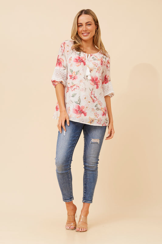 Reba Print Peasant Top - T167816
