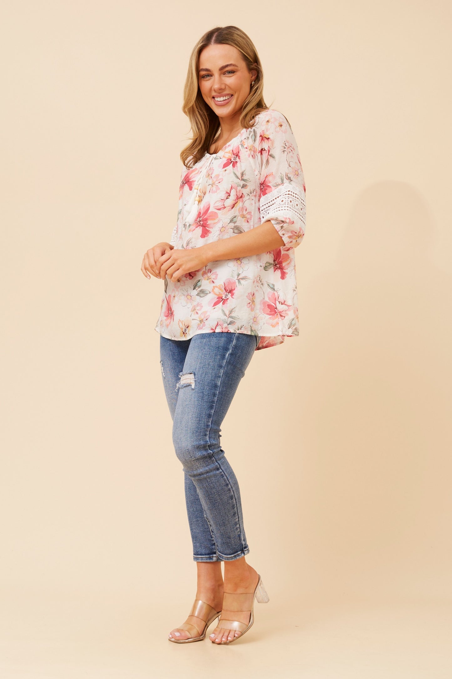 Reba Print Peasant Top - T167816