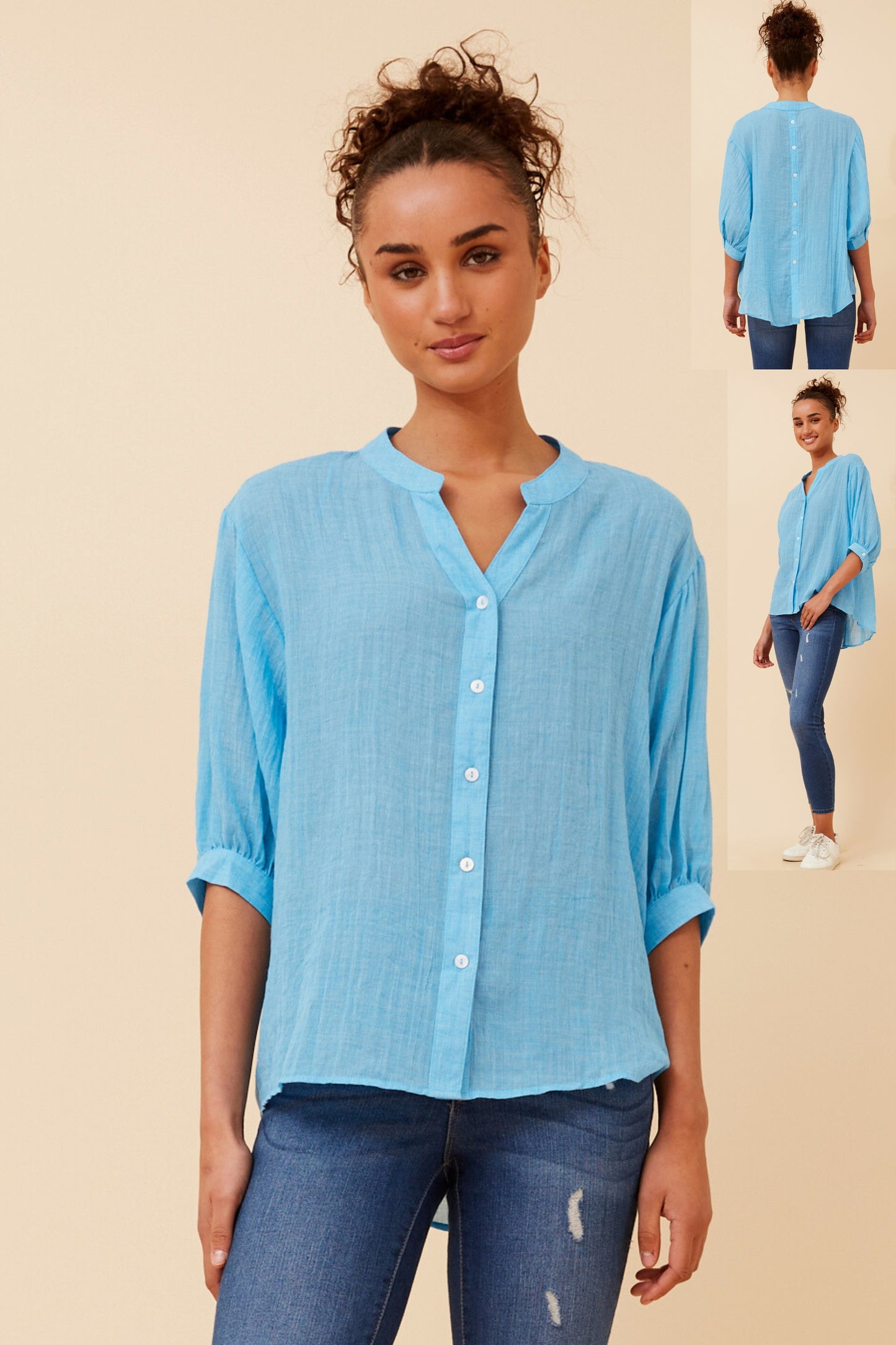 Rosa Shirt with Back Button Detail - Cool Water T511586