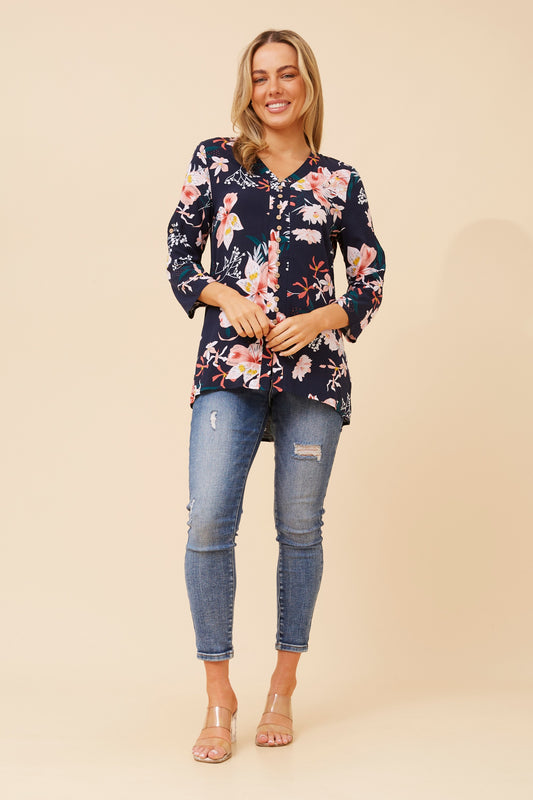 Edie Floral Print Top T515446 Navy