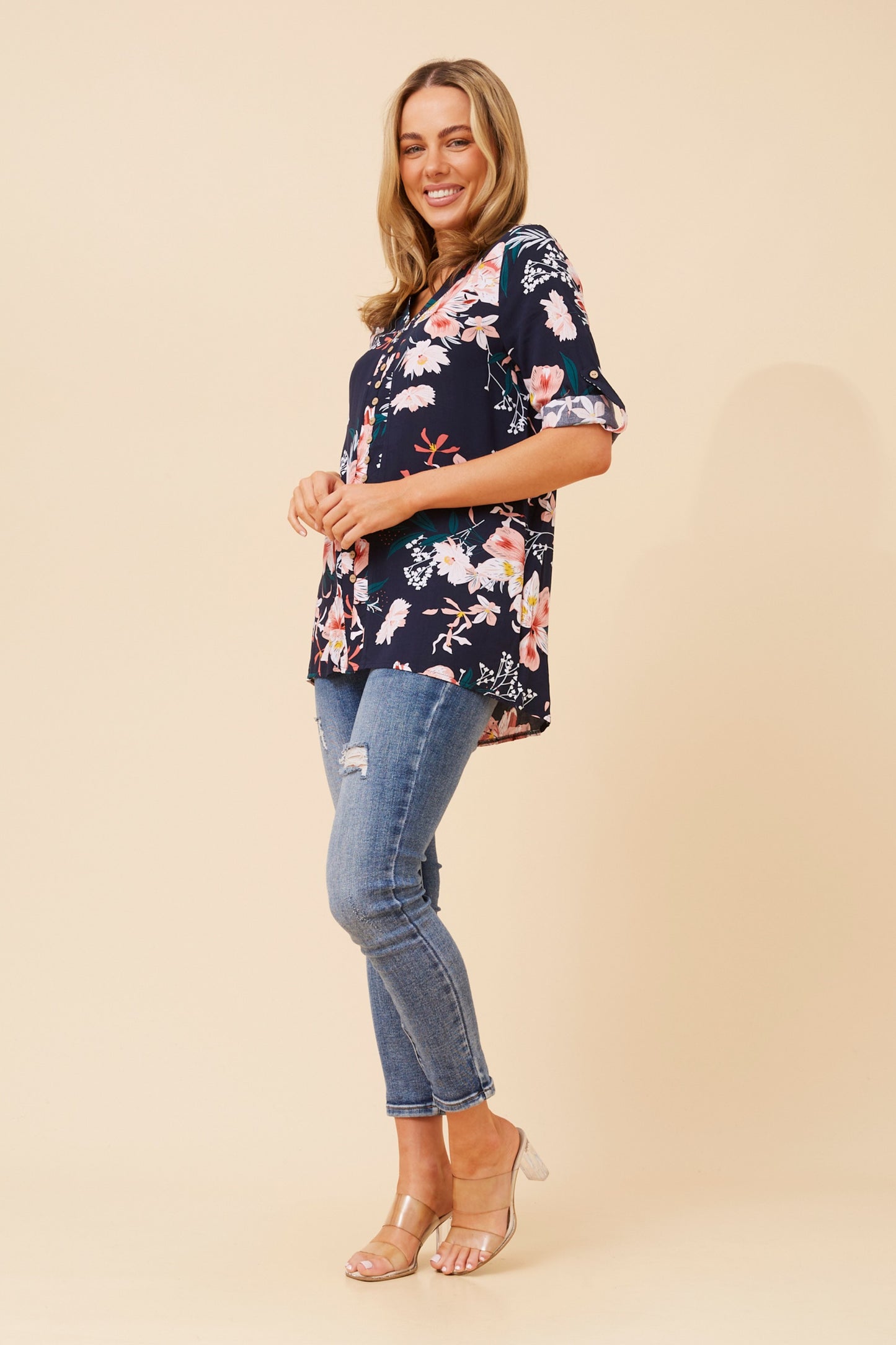 Edie Floral Print Top T515446 Navy