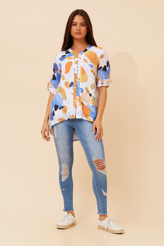 Edie Floral Print Button Top - T520951 M Orange