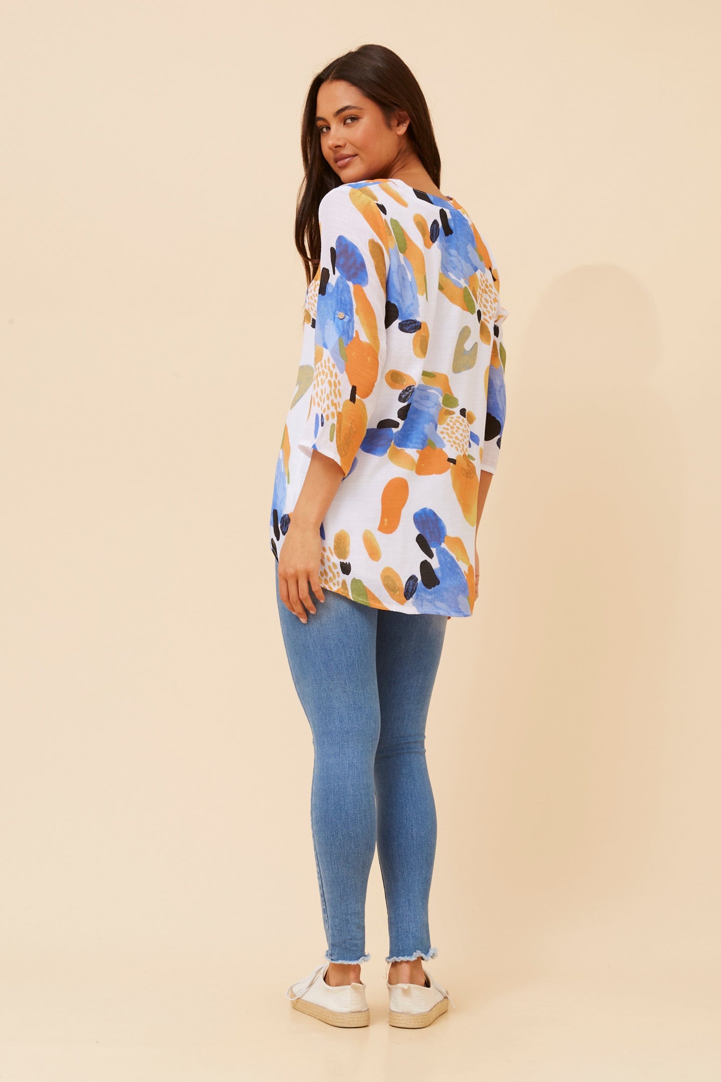 Edie Floral Print Button Top - T520951 M Orange