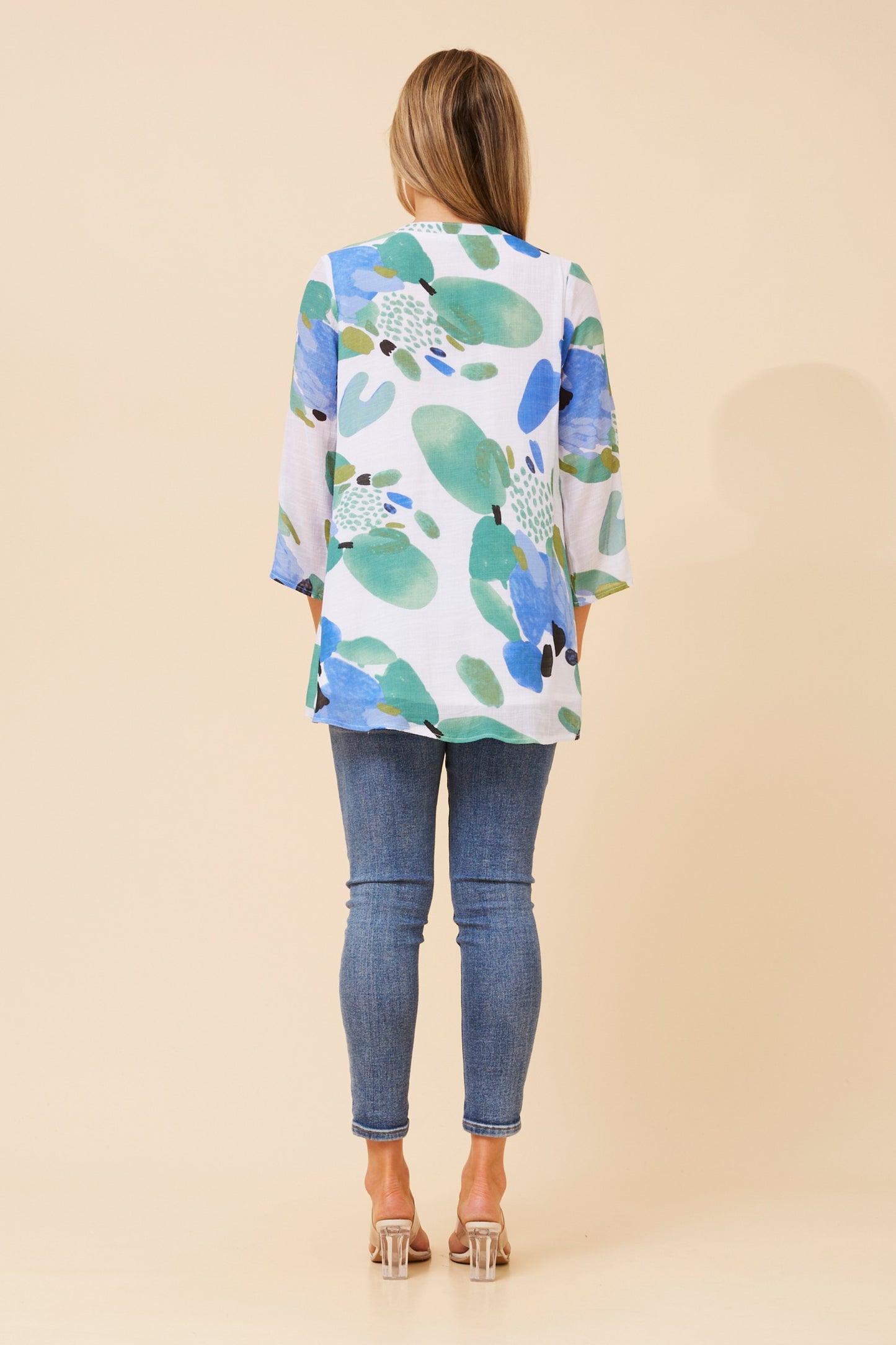 Edie Floral Print Button Top - T520951 M Blue