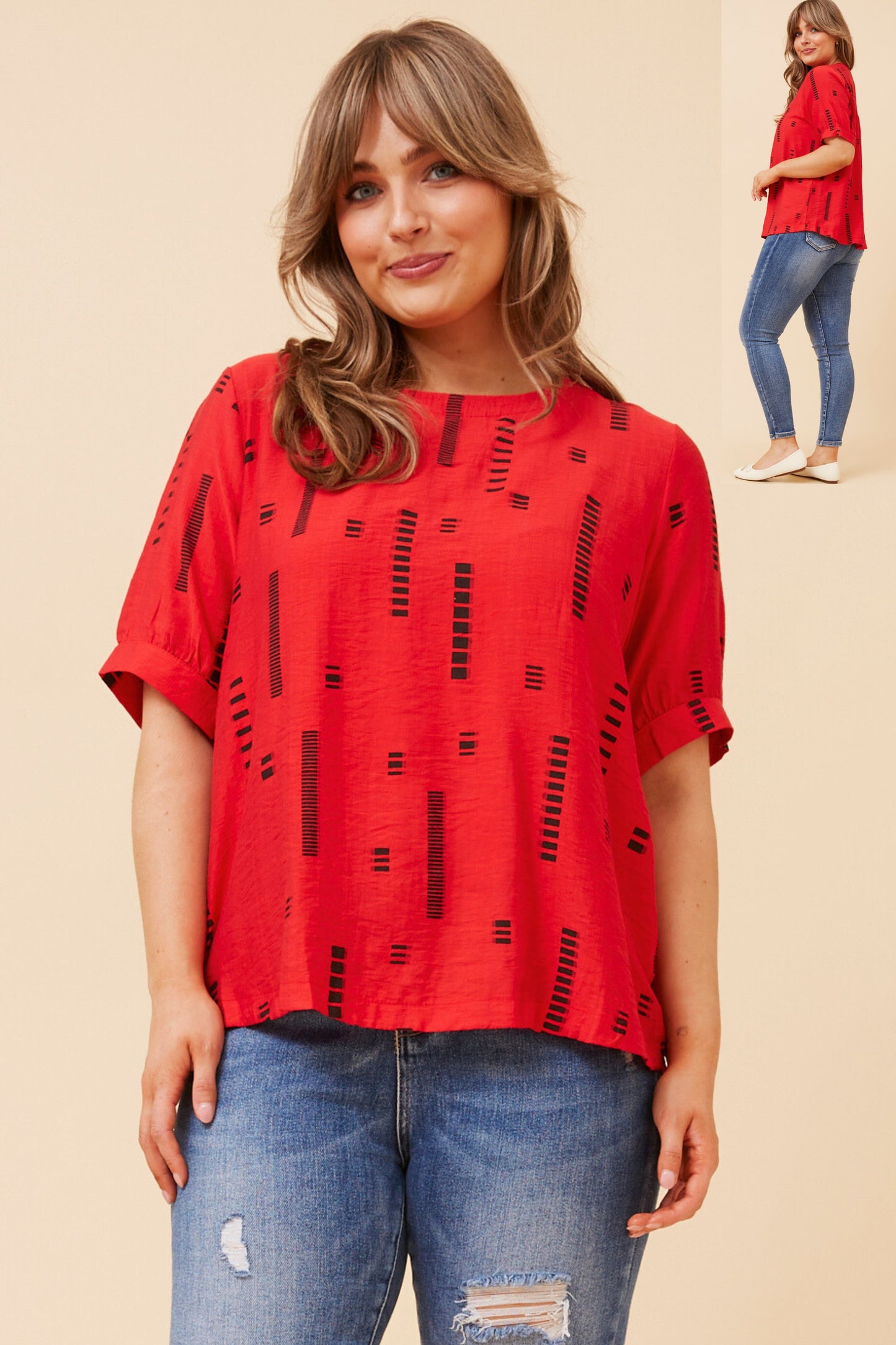 Carolyn Short Sleeve Top - Red T731876