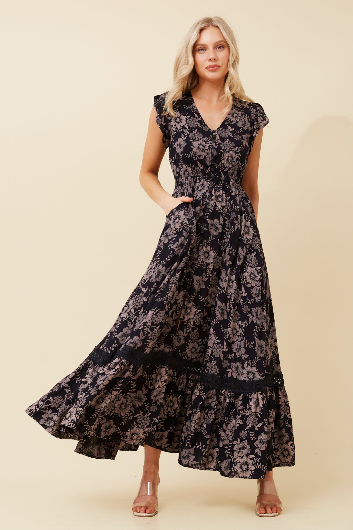 Rayln Floral Maxi Dress - D519387 Navy