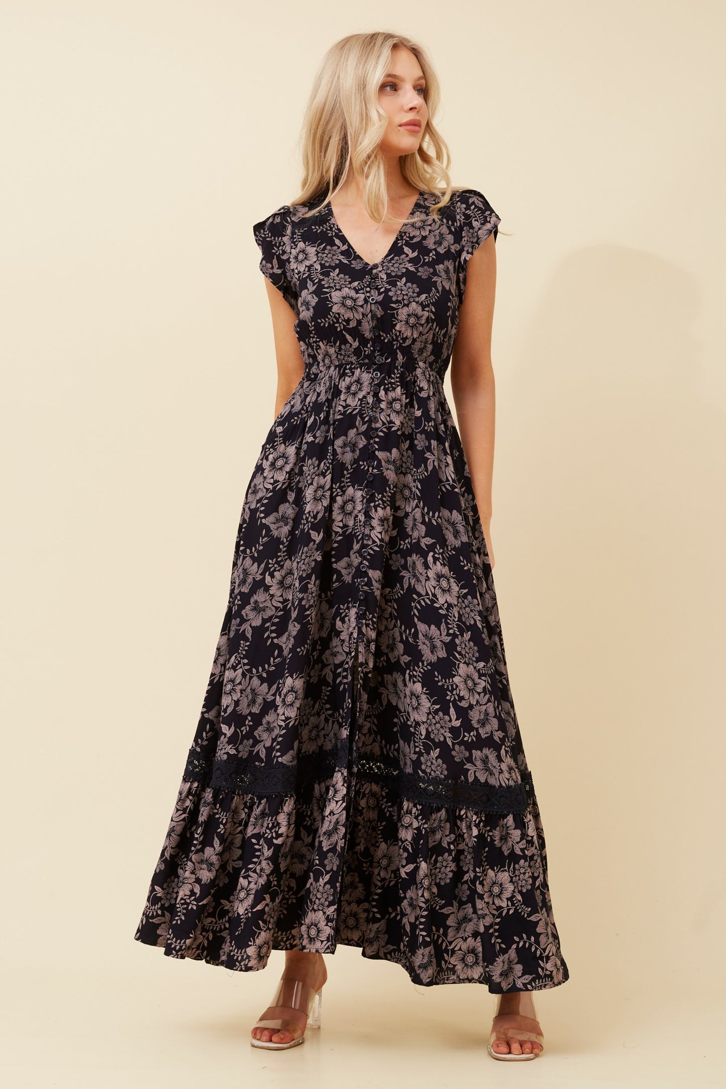 Rayln Floral Maxi Dress - D519387 Navy