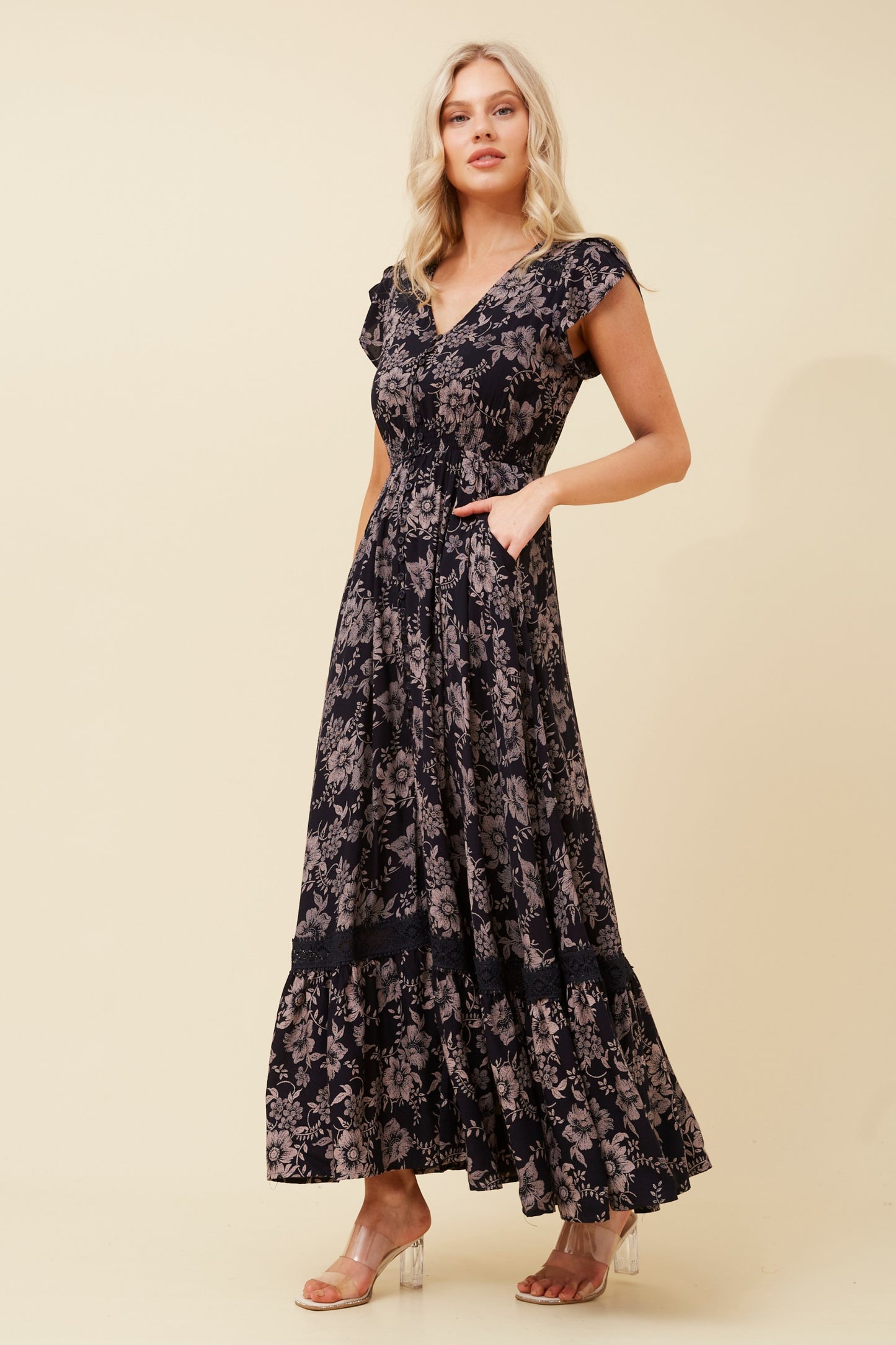 Rayln Floral Maxi Dress - D519387 Navy