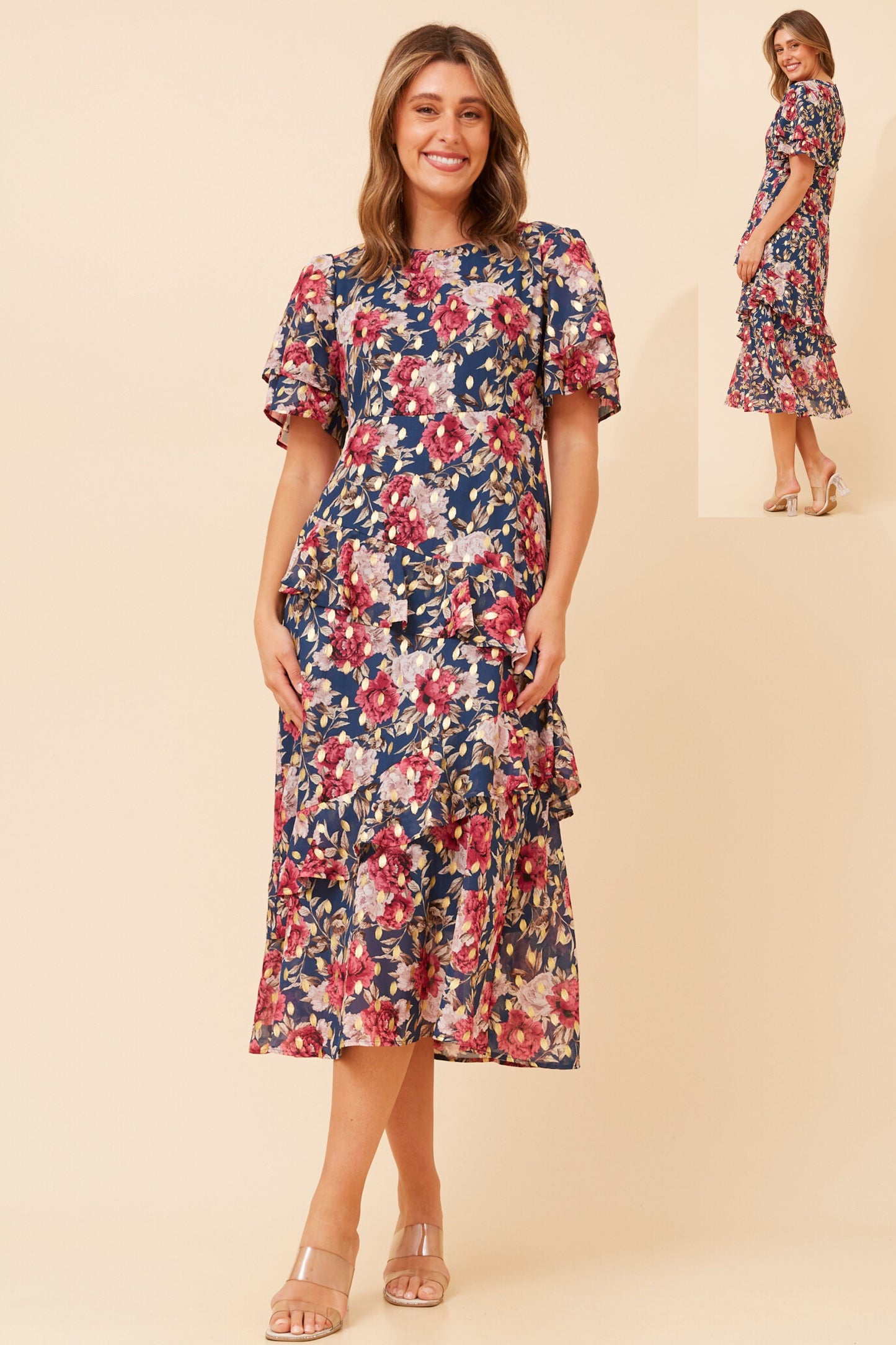 Kinsley Foil Printed Midi Dress D178339