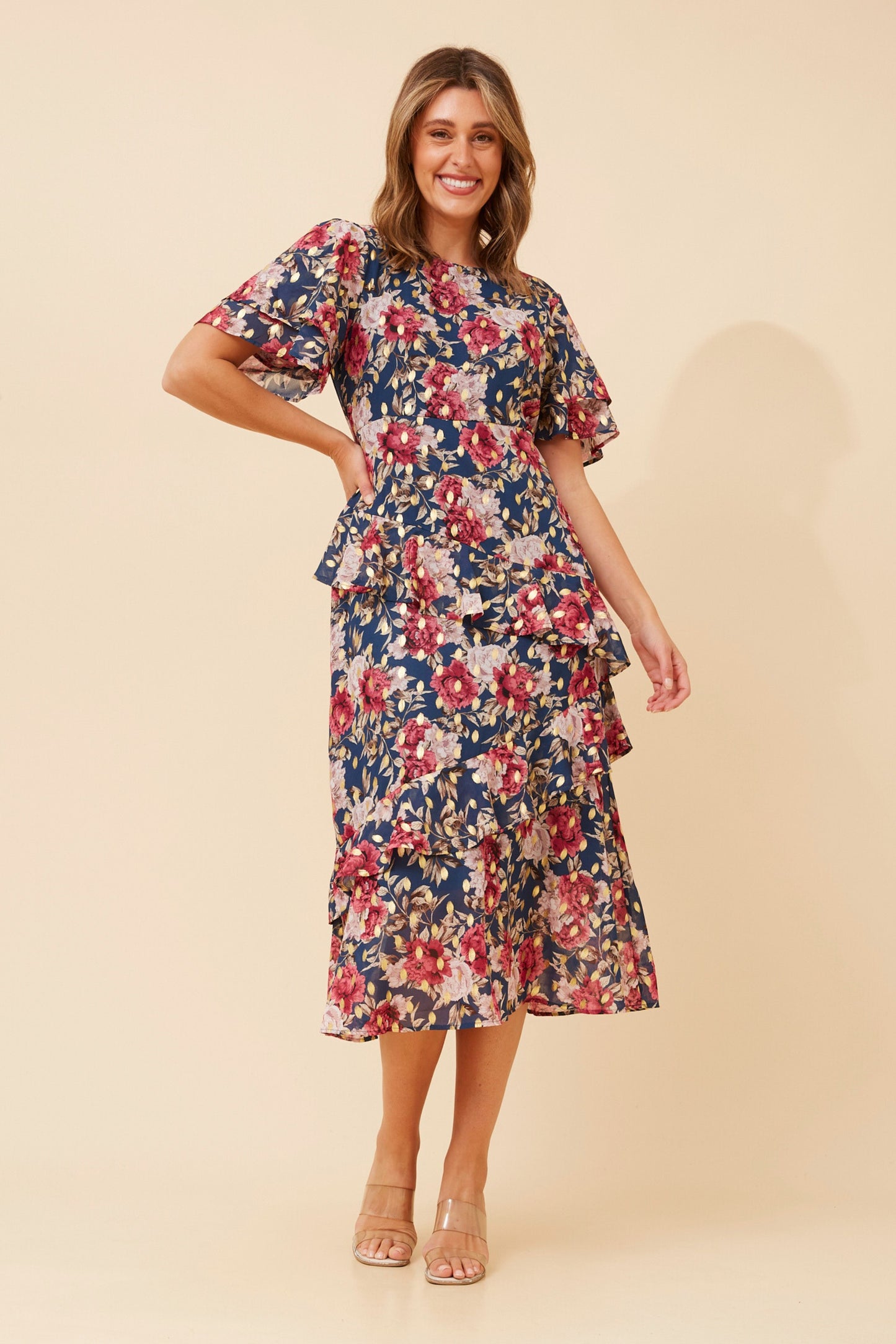 Kinsley Foil Printed Midi Dress D178339