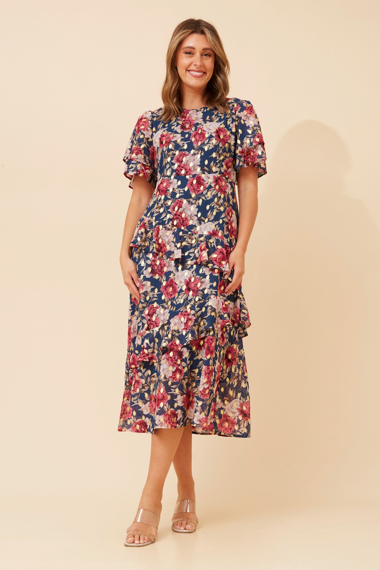 Kinsley Foil Printed Midi Dress D178339