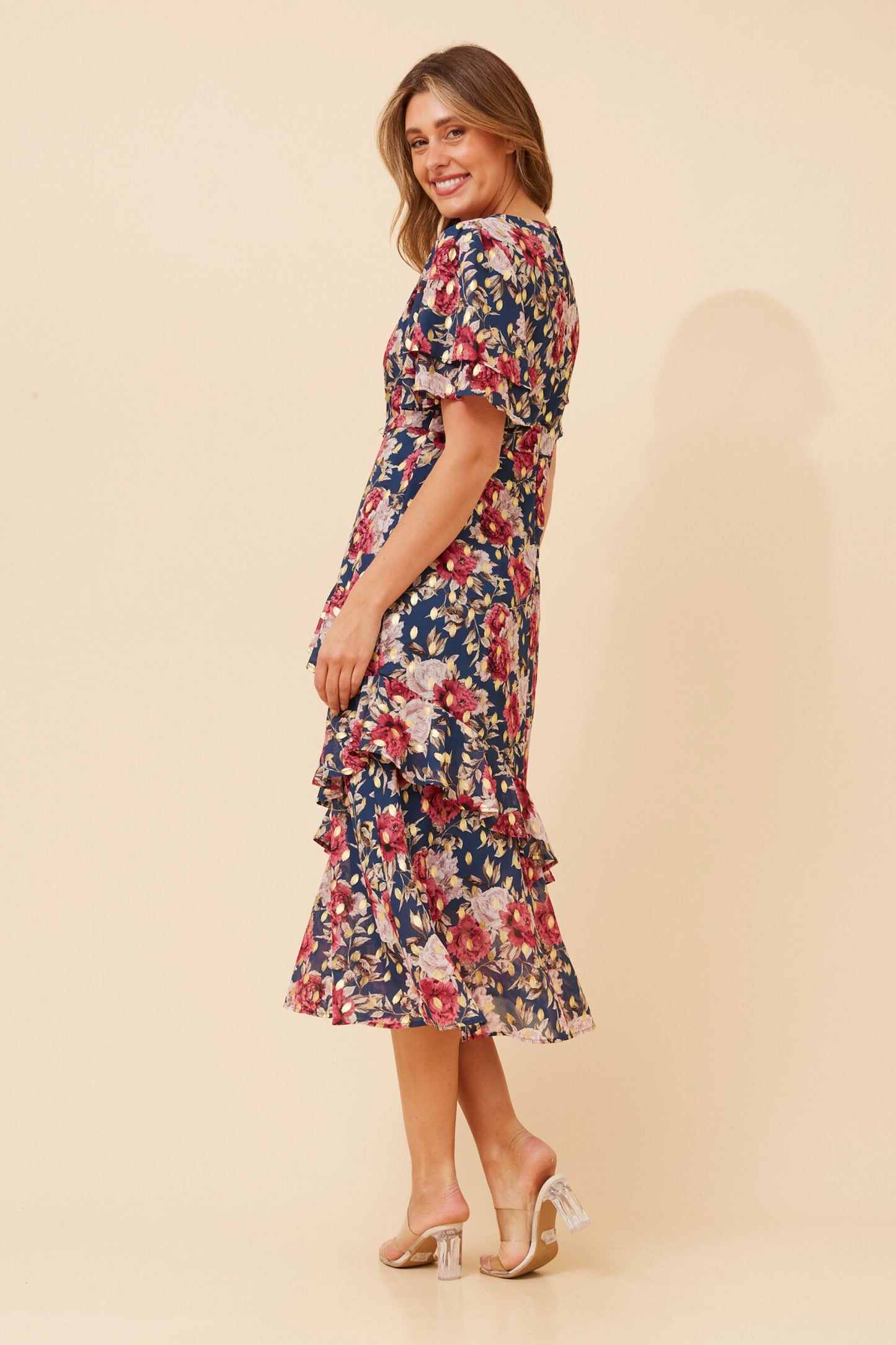 Kinsley Foil Printed Midi Dress D178339