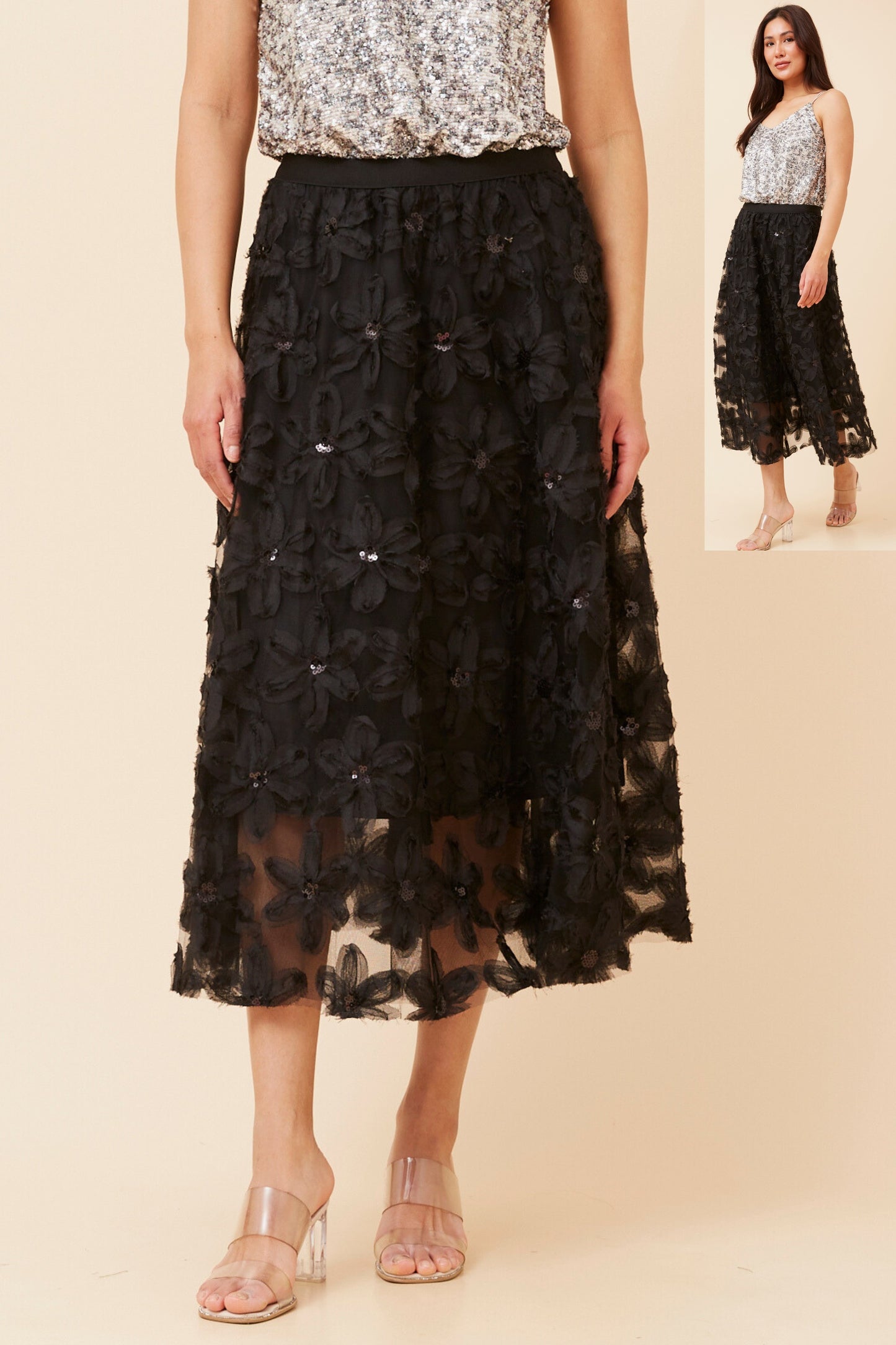 Tatum Floral Embroidered Skirt S175517 Black