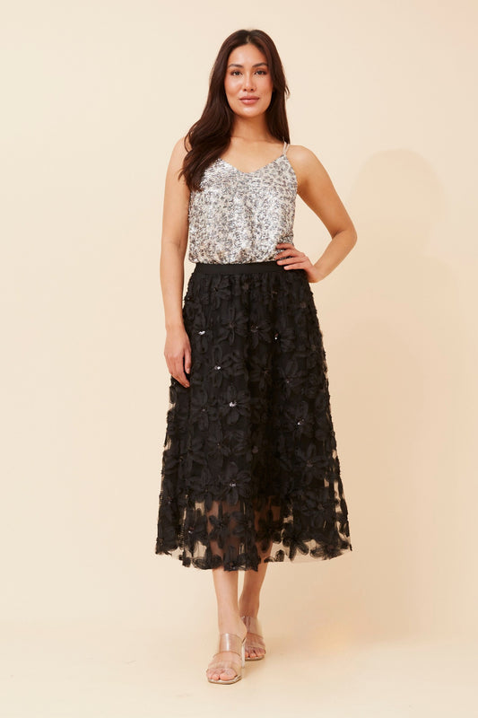 Tatum Floral Embroidered Skirt S175517 Black