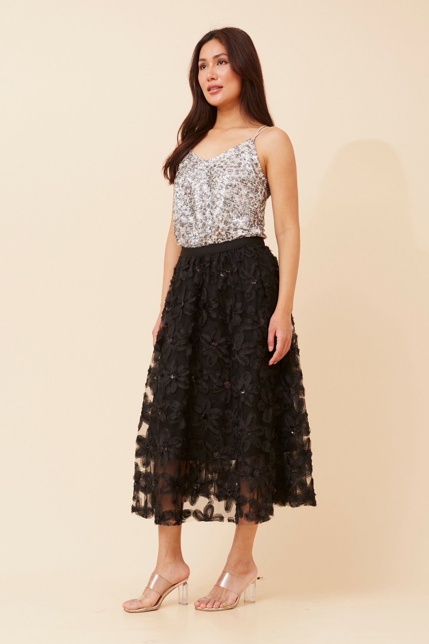 Tatum Floral Embroidered Skirt S175517 Black