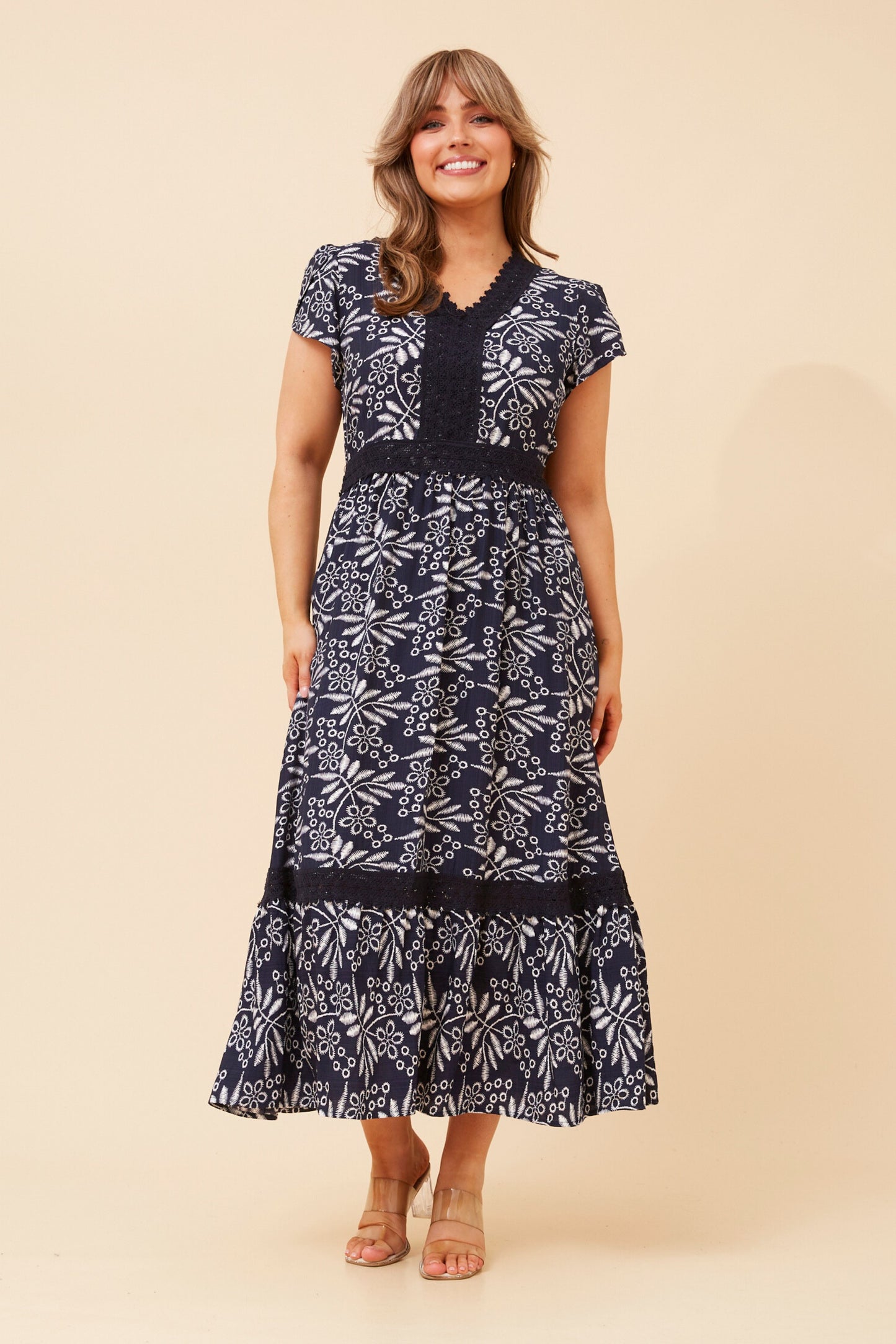 Alex Lace Trim Dress - Navy D525156
