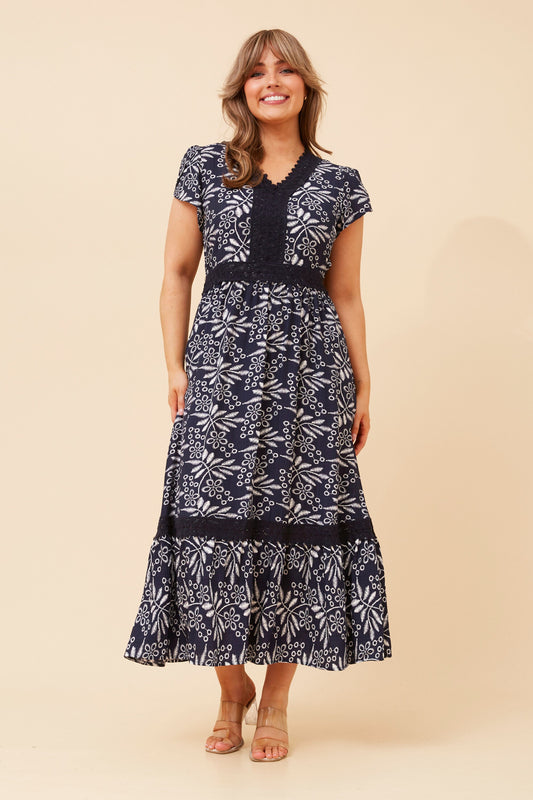 Alex Lace Trim Dress - Navy D525156
