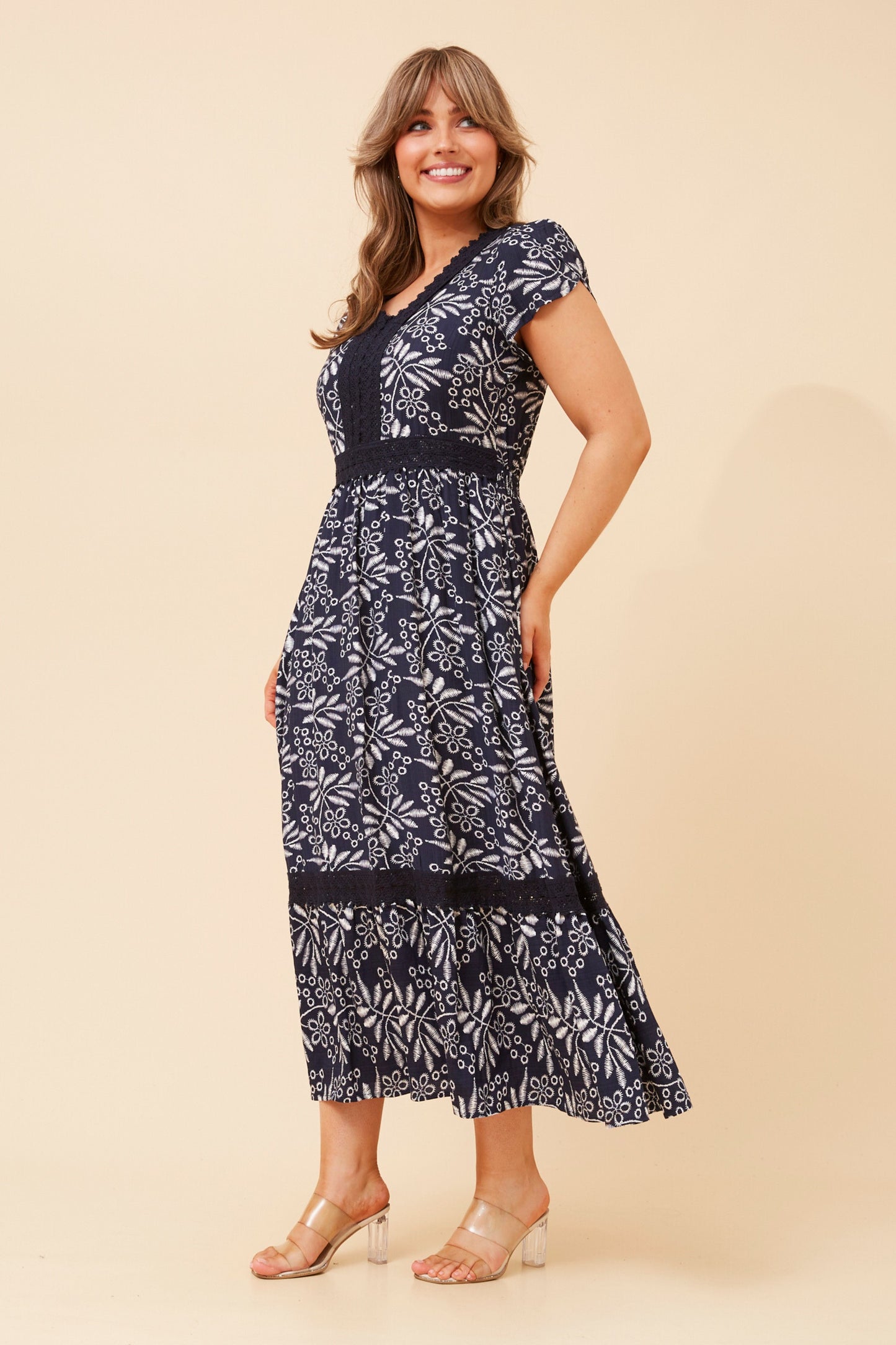 Alex Lace Trim Dress - Navy D525156