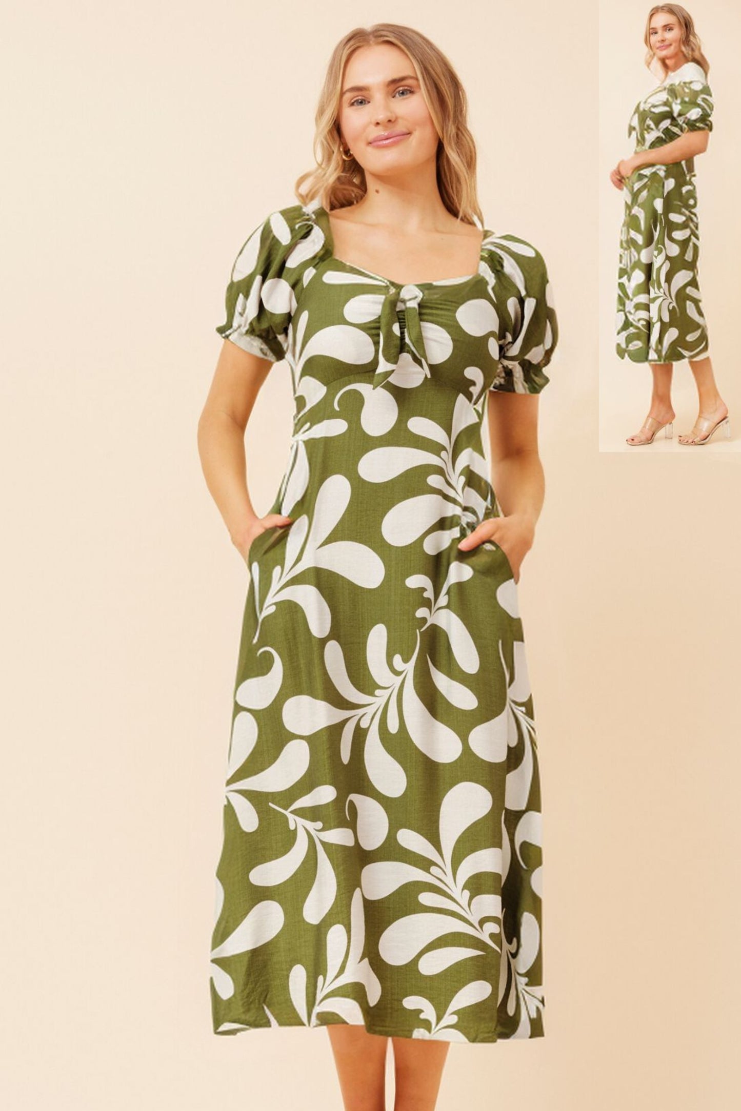 Anne Front Bow Dress D524665 Olive