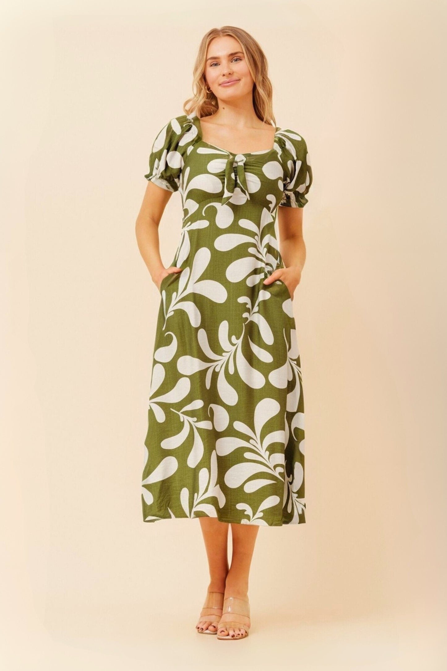 Anne Front Bow Dress D524665 Olive