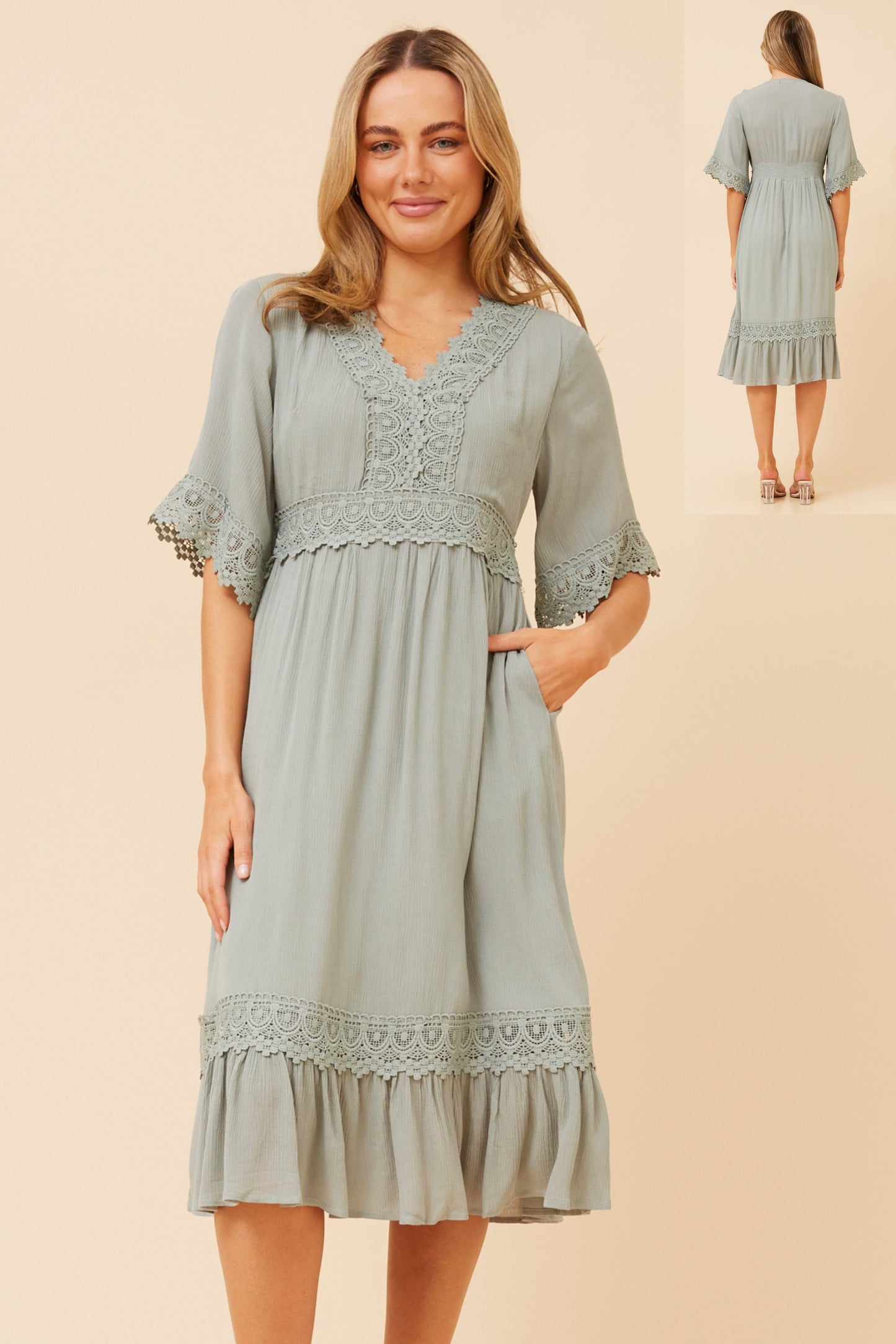 Mel Lace Midi Dress D517170 Sage