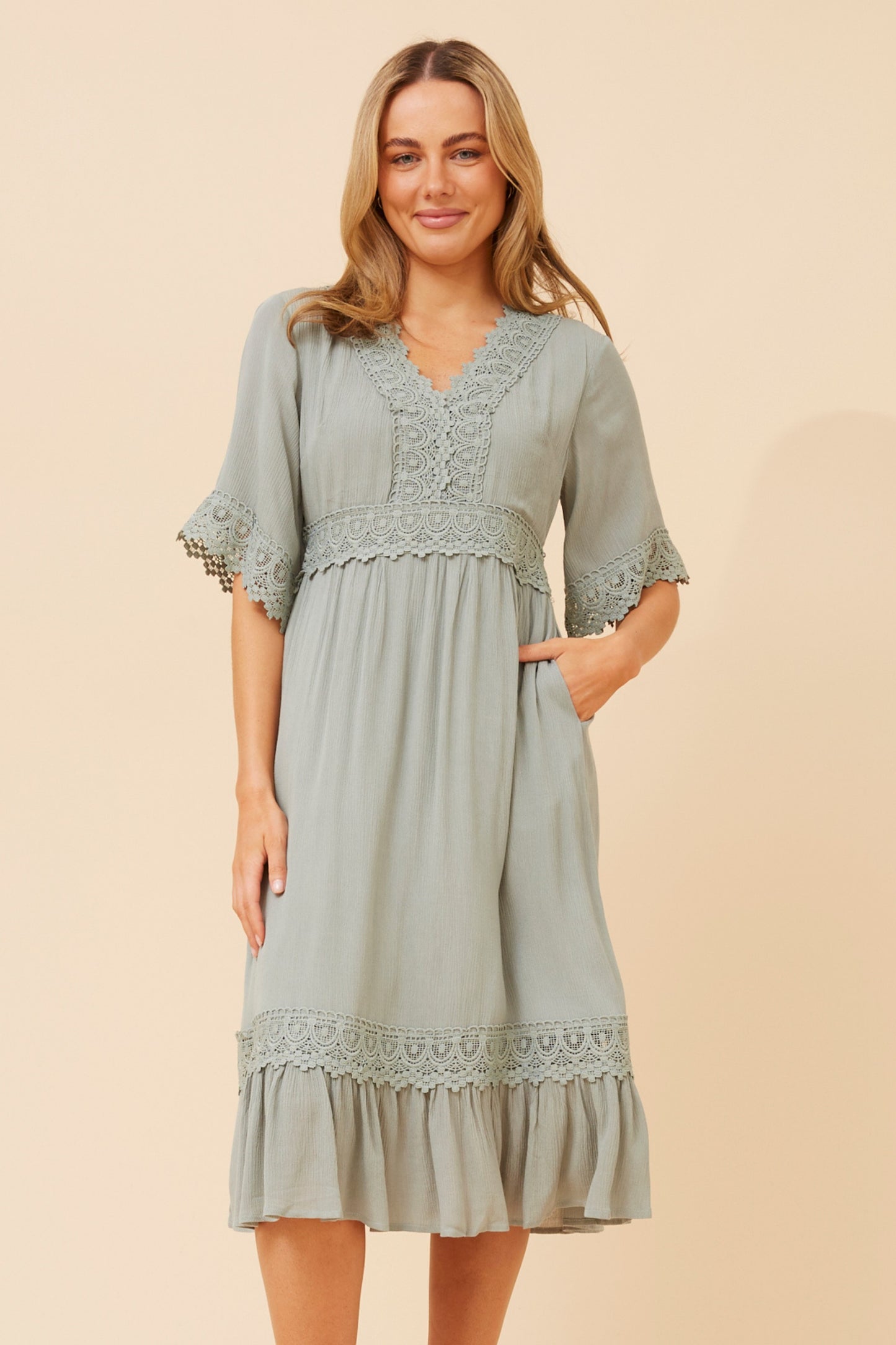 Mel Lace Midi Dress D517170 Sage