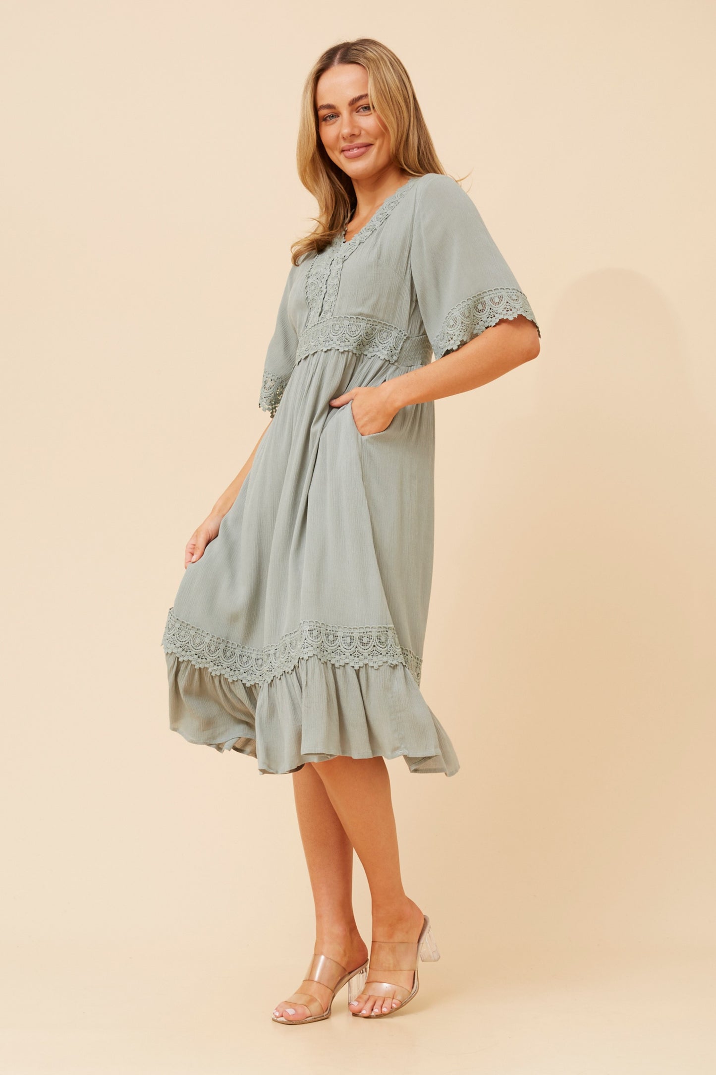 Mel Lace Midi Dress D517170 Sage