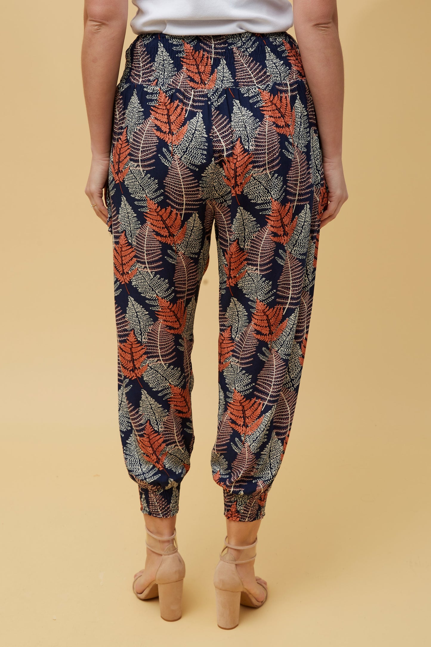 Leaf Print Harem Pants P517340 Navy
