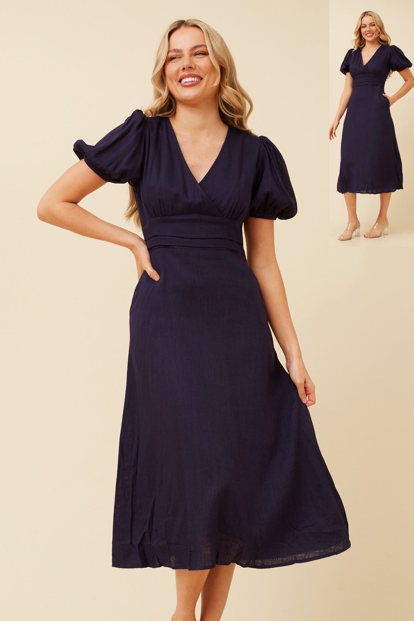 Jasper Linen Midi Dress D521421 Navy