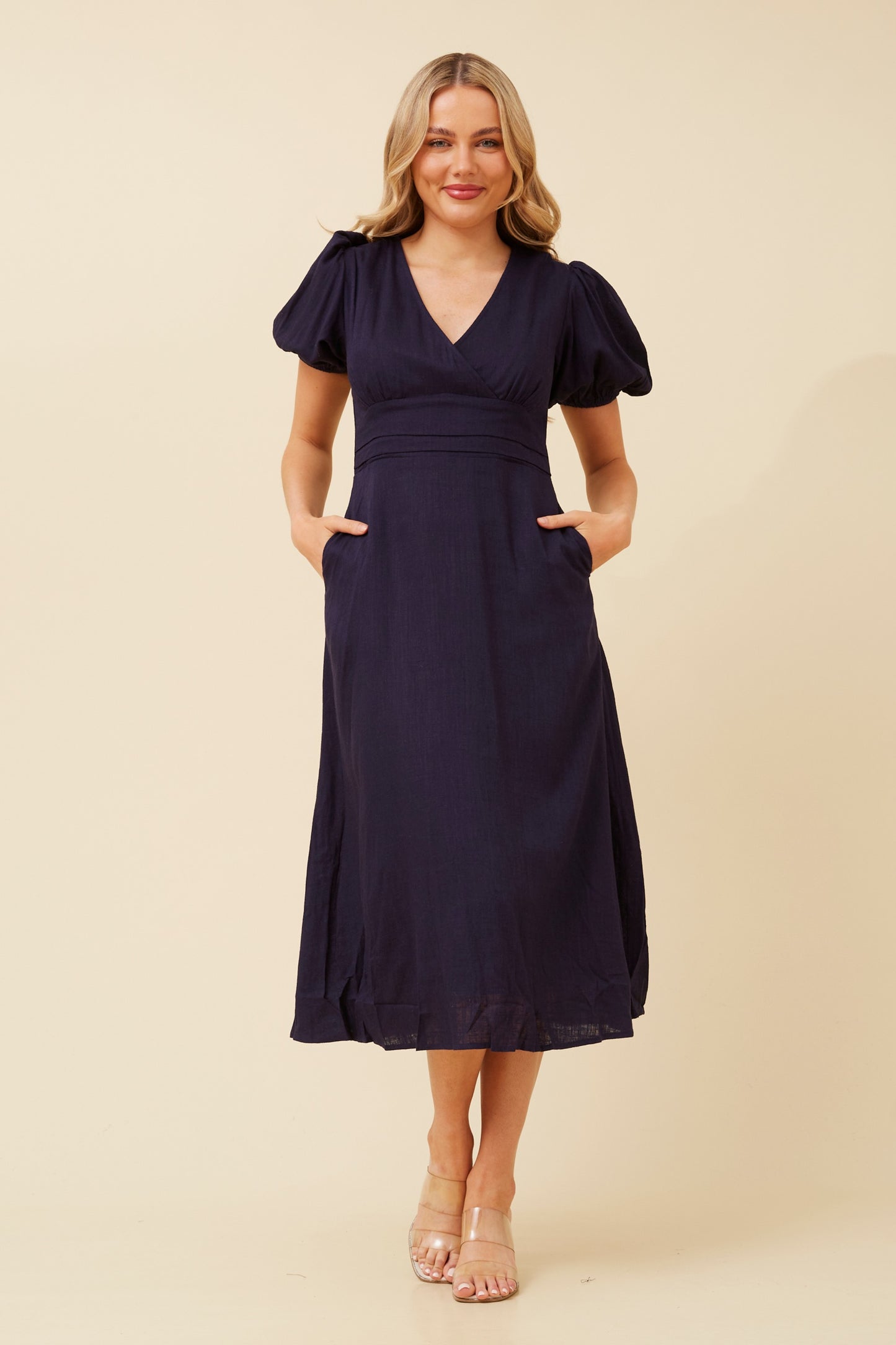 Jasper Linen Midi Dress D521421 Navy