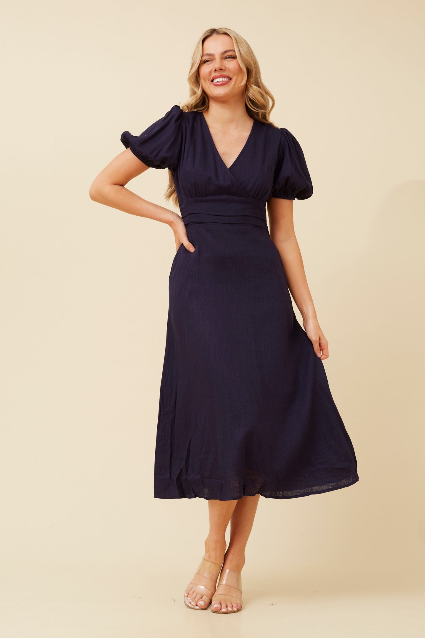 Jasper Linen Midi Dress D521421 Navy