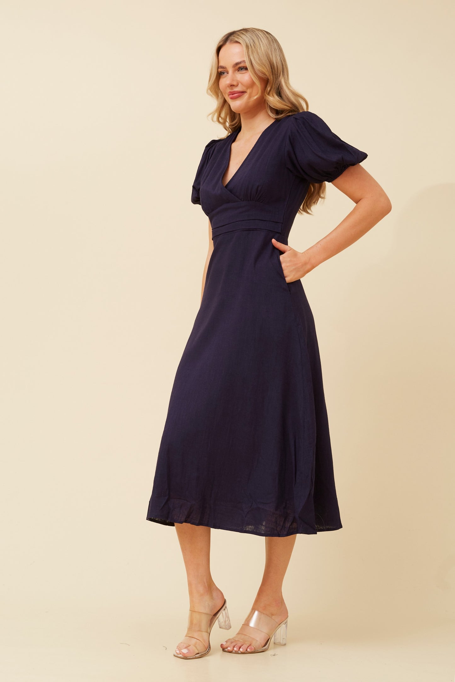 Jasper Linen Midi Dress D521421 Navy