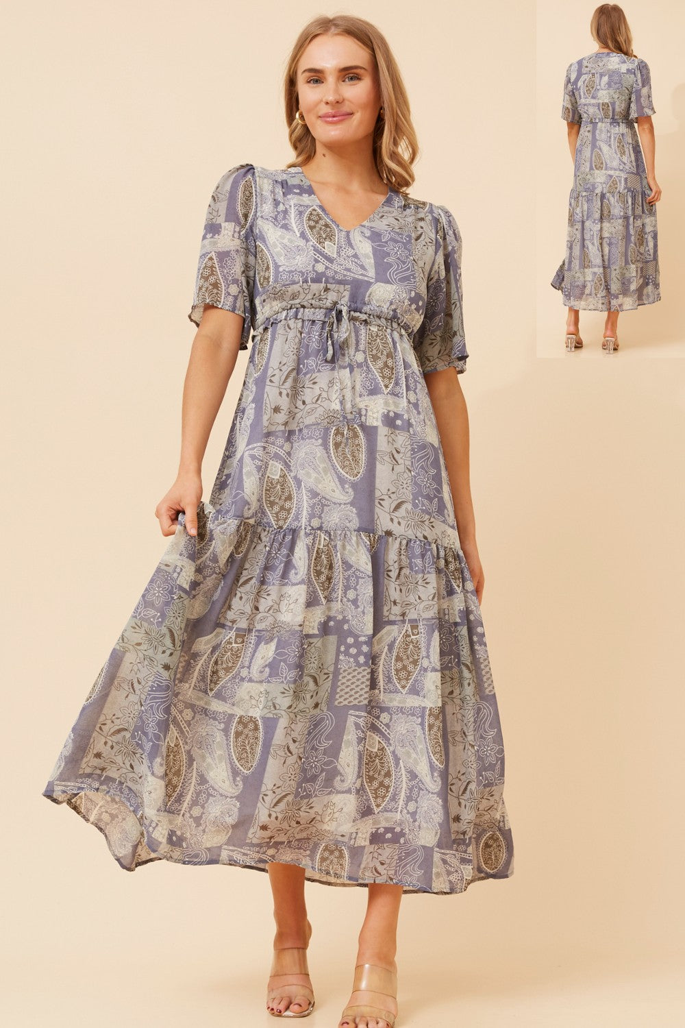 Moonlight Patchwork Maxi Dress D734775 Blue
