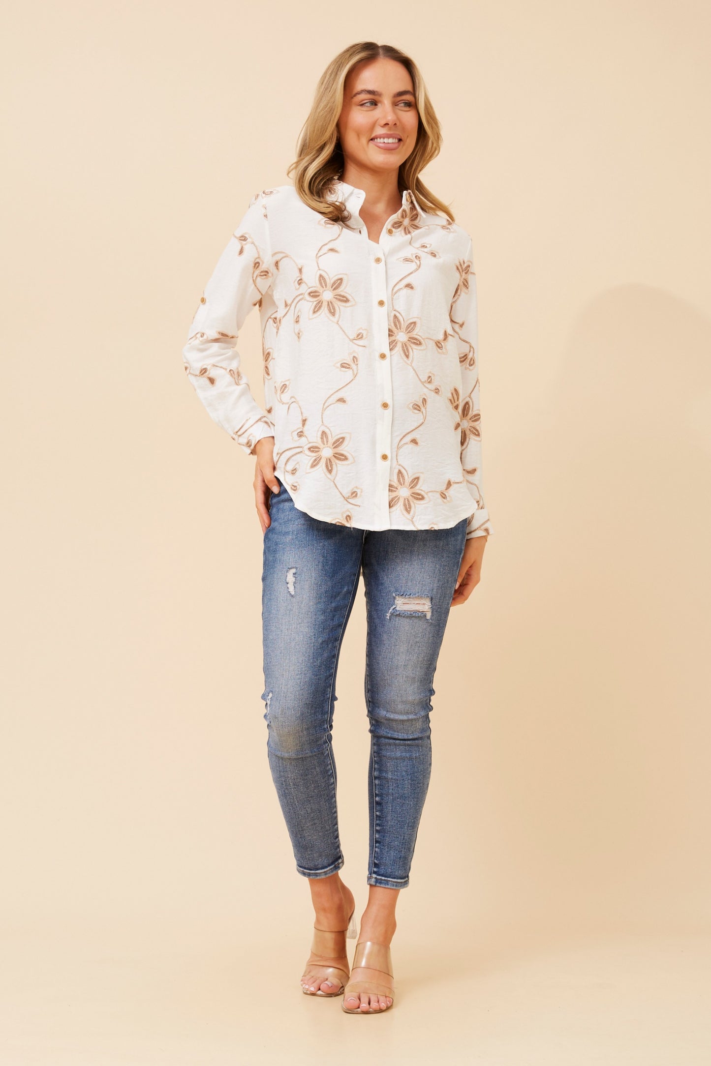 Ruby Floral Embroidered Shirt T735175 White